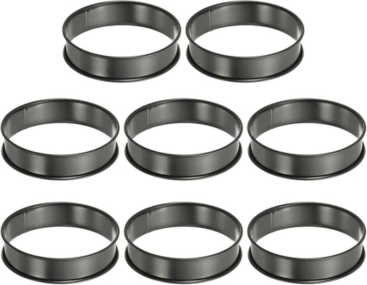 HARFINGTON 8pcs Crumpet Rings 3.94" Nonstick Round Cake Ring Stainless Steel Double Rolled English Pastry Rings for Kitchen Baking Crumpet Dessert, Black