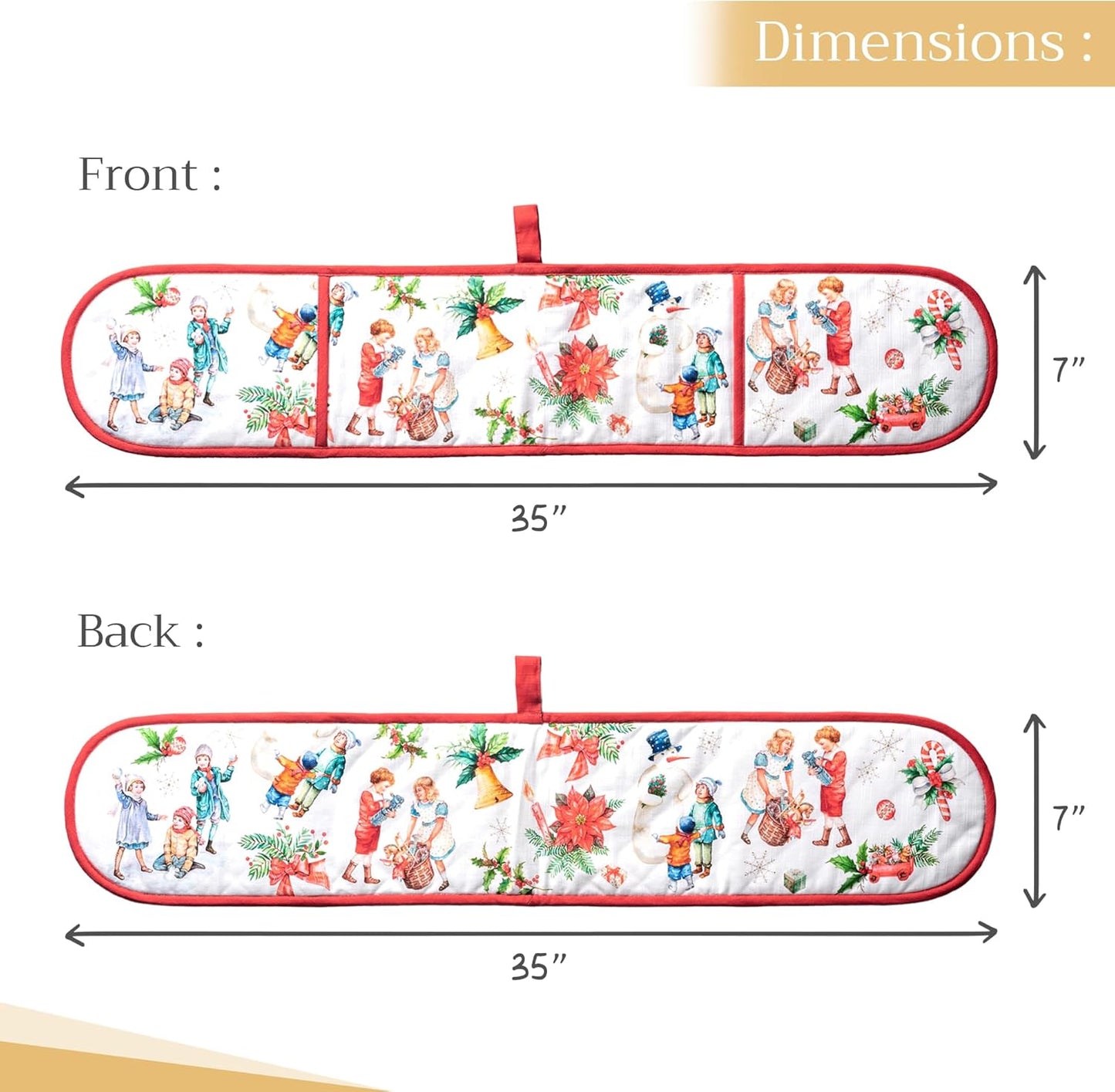 Maison d' Hermine Double Oven Mitts 100% Cotton 7"x35" Double Oven Mitt Heat Resistant BBQ Cooking Gloves with Loop, Baking, Grilling, Home, Kitchen, Handling Hot Pans (Chromo)