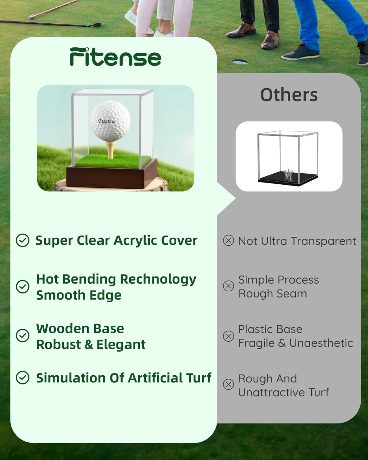 Golf Ball Display Case - Clear Acrylic Cube with Solid Wood Base & Tee, Anti-Dust Transparent Holder for Single Golf Ball, Ideal for Collectibles, Souvenirs & Gifts, Display Special Golf Balls