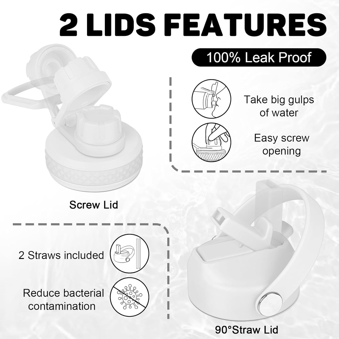 32oz Insulated Water Bottle, Fit in Any Car Cup Holder, Water Bottle with Straw Lids, Stainless Steel Insulated Water Flask Double Wall Leak-proof BPA Free to Keep Cold&Hot