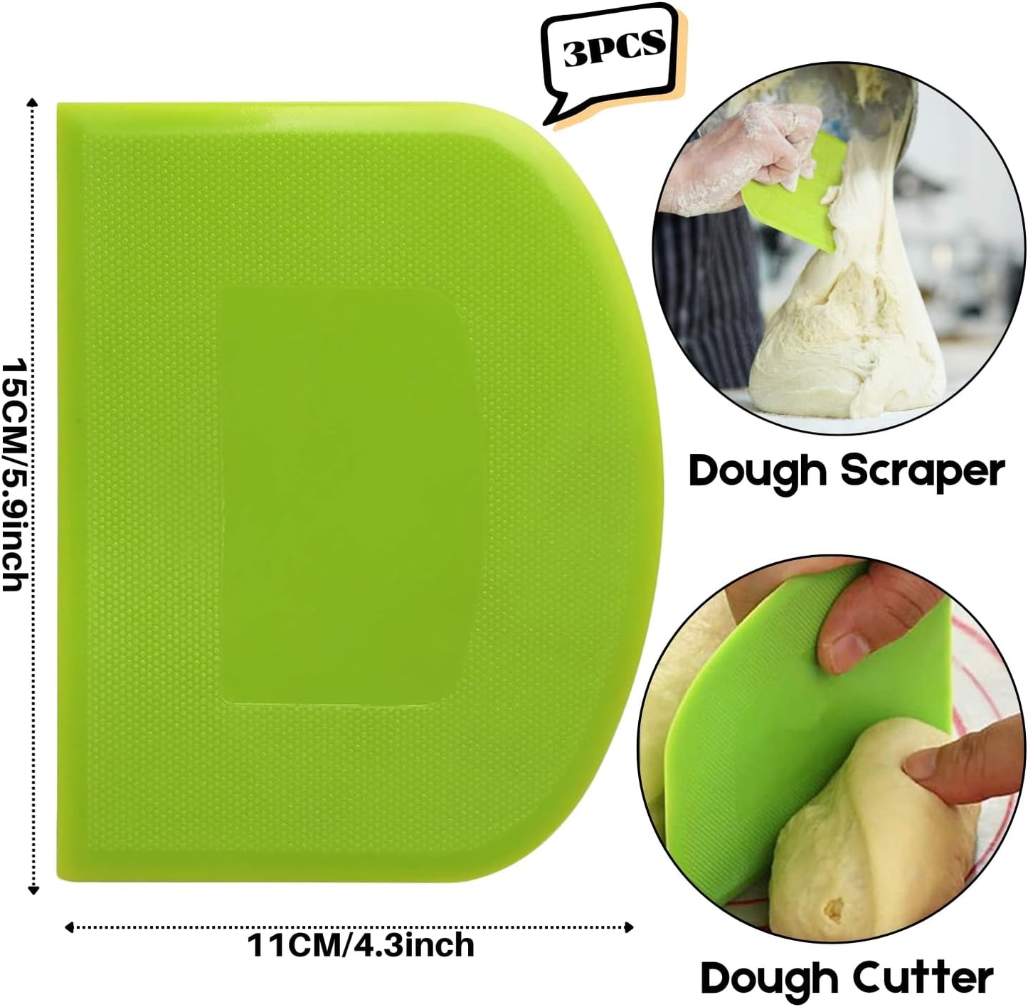 SURDOCA Dough Scraper Bench Scraper - 3P 5.9x4.3" Plastic Flexible Bowl Scraper, Sharp Edge & Angles Cake Scraper. Non-Slip Bakeware Decorating Tools Sculpting & Modeling Tools - Yellow+Pink+Yellow