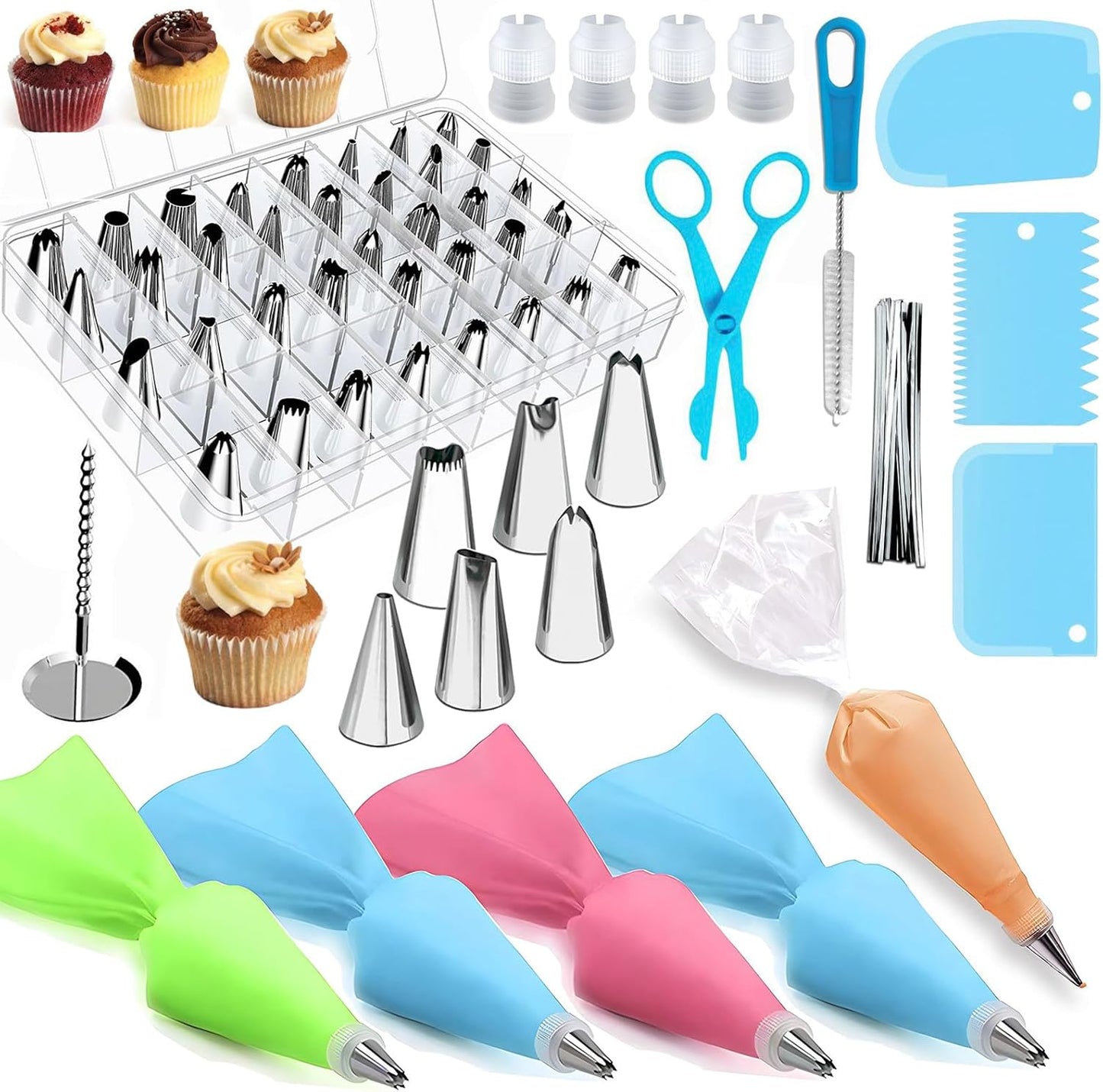 Generic Multicolor 72-Piece Decorating Set; Flower Opening; Silicone & Stainless Steel; Cake Decorating Kit; Piping Tips Set