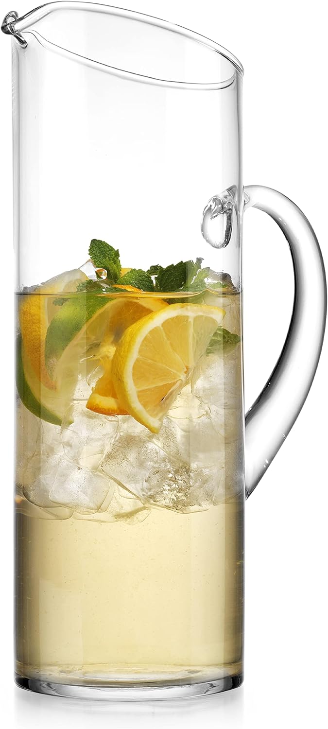 Glass Water Pitcher with Spout – Elegant Serving Carafe for Water, Juice, Sangria, Lemonade, and Cocktails – Crystal-Clear Glass Beverage Pitcher.