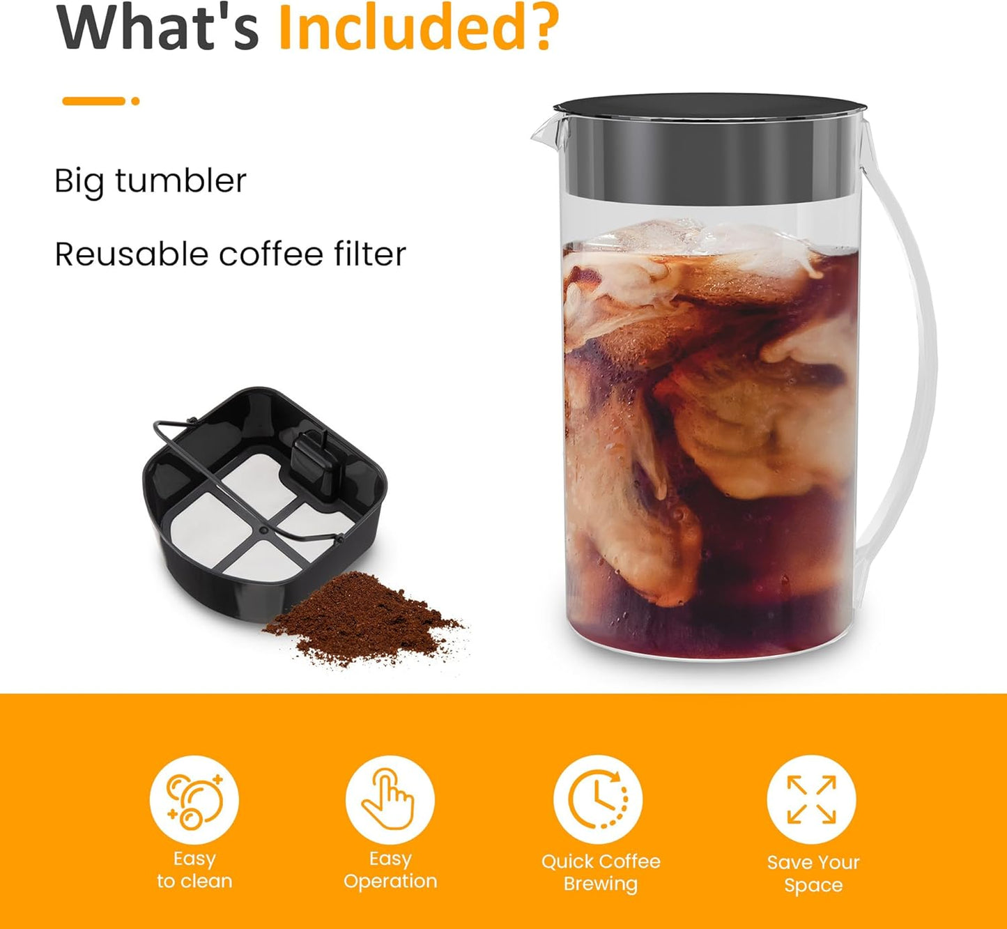 SUNVIVI Iced Tea Maker with 3-Quart Pitcher, Iced Coffee Brewing Maker for Ground Coffee, Tea Bags, Loose Leaf Tea, 7 Cups Coffee Machines for Home, Strength Control for Flavor, Black