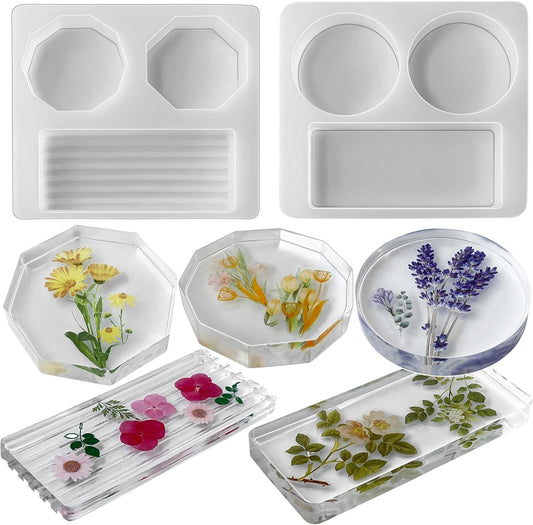 2 Pack Silicone Deep Coaster Molds - Round & Rectangle, 3D & Resin Casting, Craft Supplies - Tray Casting Table Decoration Mold
