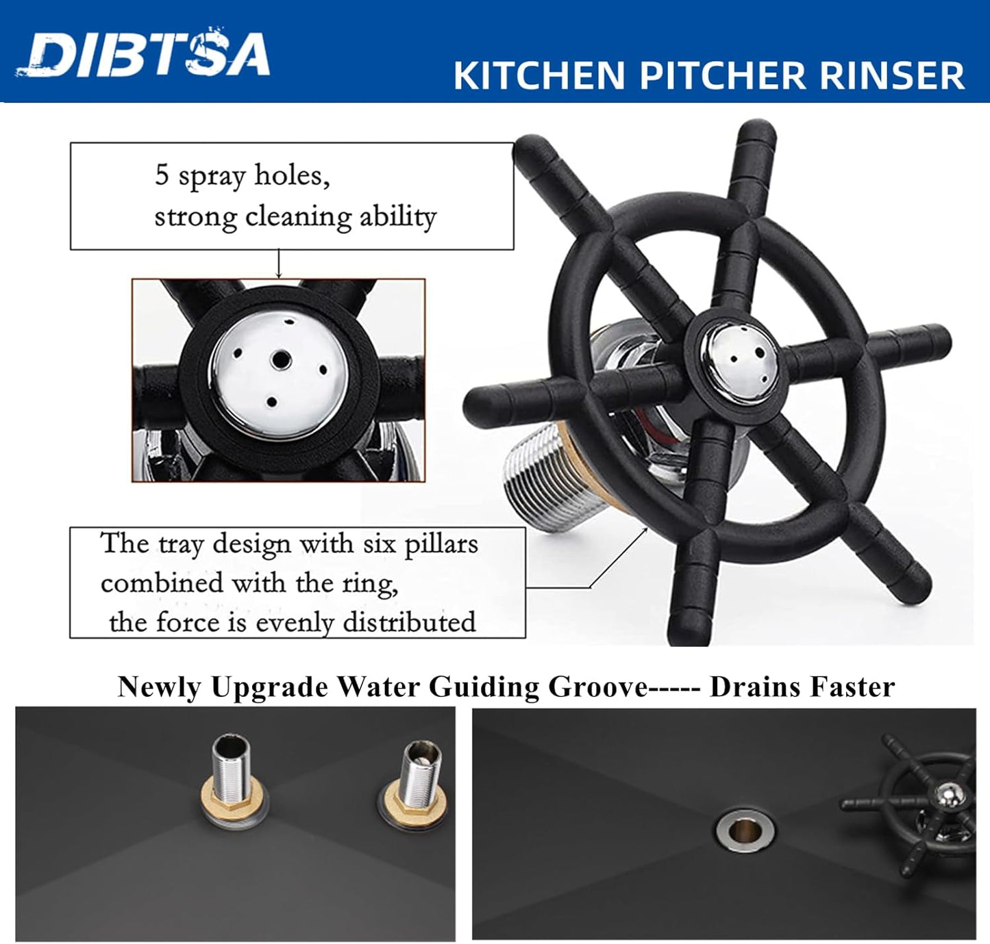 DIBTSA Pitcher Rinser, Stainless Steel Cup Washer Cleaner, Glass Rinser for Household and Commercial (Matte Black, 12.8 x 6.9 x 1.06 inches)