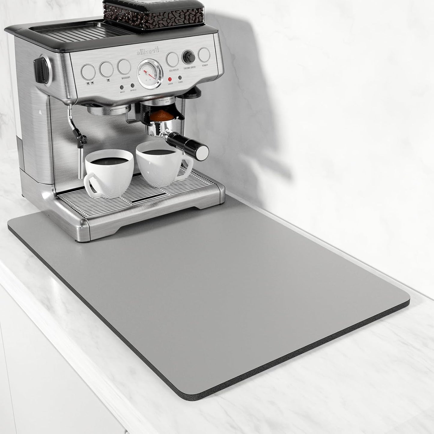 Rnivvi Coffee Mat, 16" x 24" Coffee Bar Mats for Espresso Machine Station Accessories and Organizer, Hide Stain Rubber Backed Absorbent Dish Drying Pad for Kitchen Counter, Cute Bar Decor Pad, Gray