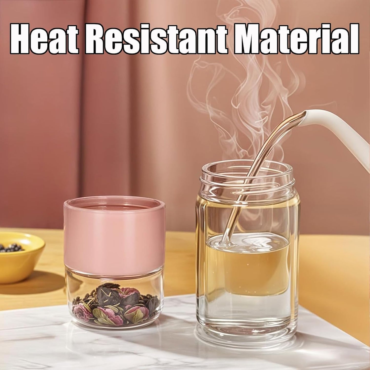 Tryteava Glass Infuser, Tryteava 3-in-1 Smart Tea Infuser, Portable Glass Double Wall Tea Infusers Bottle, with Stainless Steel Filter, Hot & Cold Brew, For Loose Leaf, Office Home (Black, 420ml)