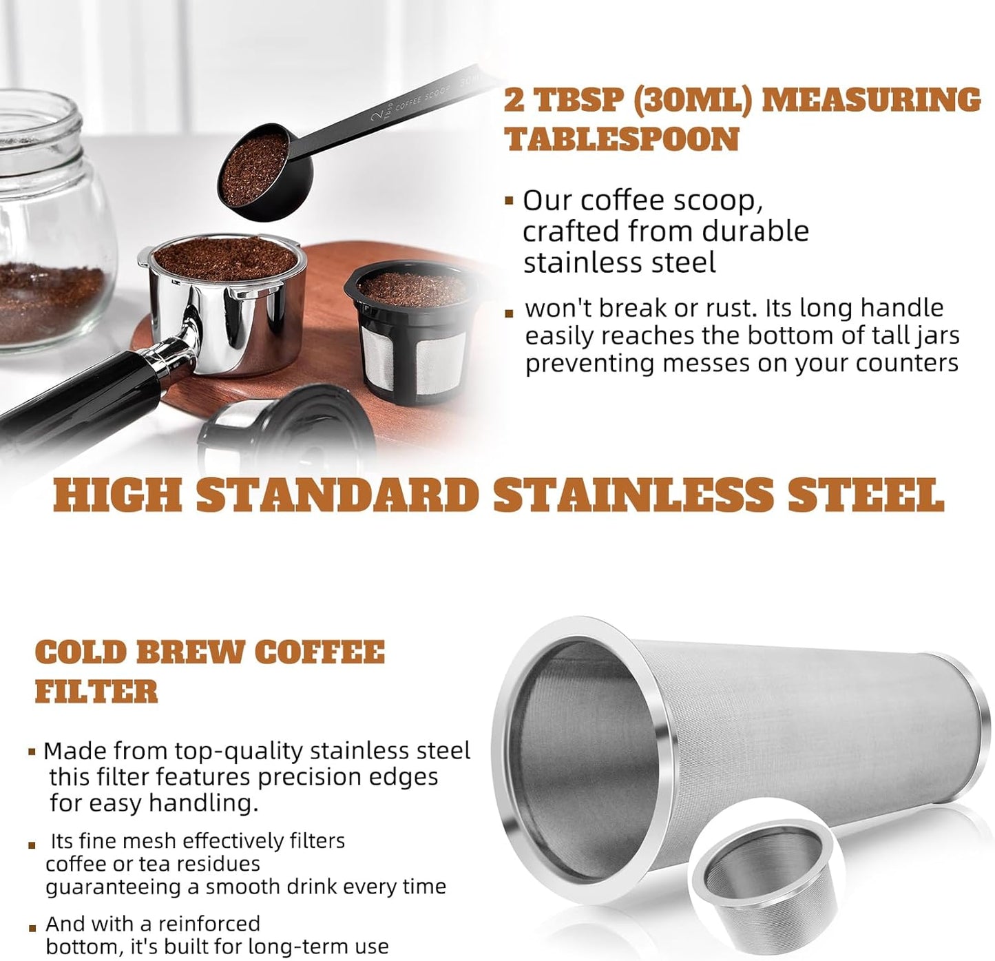 Cold Brew Coffee Maker - 64 oz Wide Mouth Mason Jar Pitcher with Stainless Steel Filter, Coffee Scoop, and Cleaning Brush -Glass Pitcher for Iced Coffee, Tea - Includes Pour Spout Handle Lid