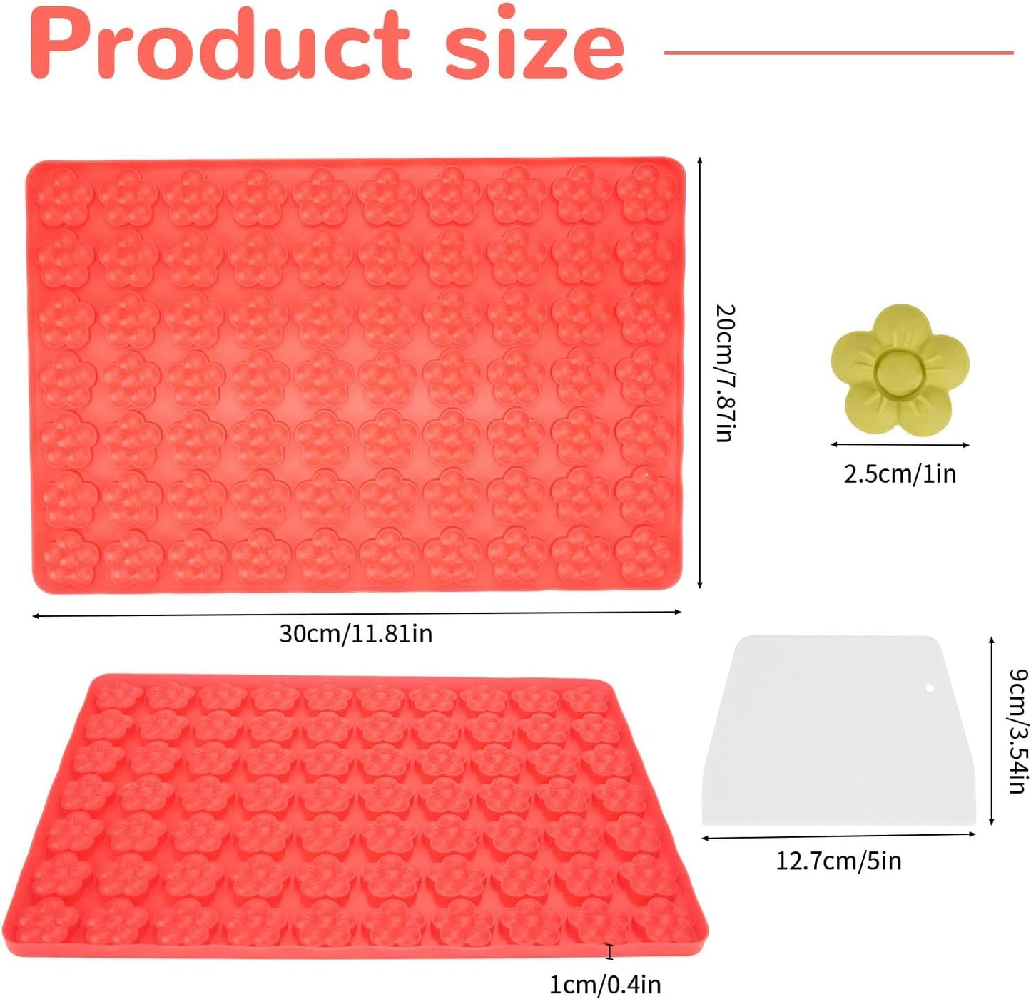 1 Pcs 70 Cavities Flower Chocolate Silicone Mold, Small Plum Blossom Shaped Molds for Candy, Gummy, Cookie, Edible Flowers Cake Decorating with Scraper