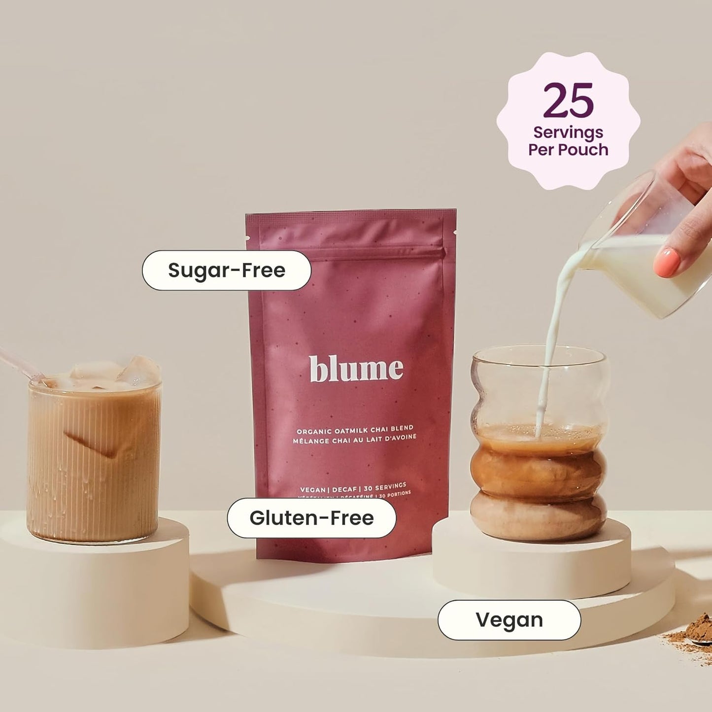 Blume Oat Milk Chai Latte - Organic Chai Source from India - Super Latte with Milk Thistle, Fennel and Ginger Root - Sugar-Free, Gluten-Free and Vegan - 30 Servings