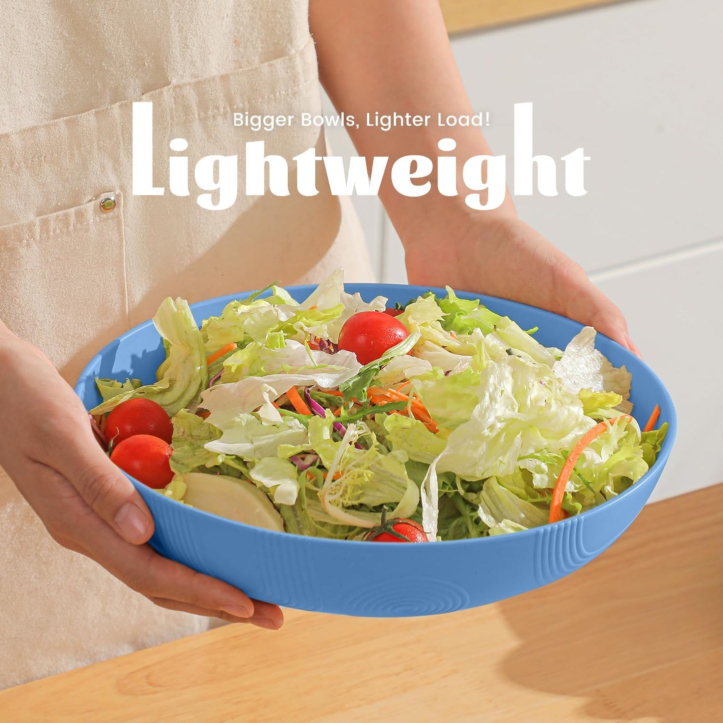 Homienly Wheat Straw Big Bowls Salad Bowls Set of 6 10 inch Serving Bowls 65 oz Large Bowls Plastic Plates Bowls Wide and Shallow Bowls for Kitchen Microwave & Dishwasher Safe-Sky Blue