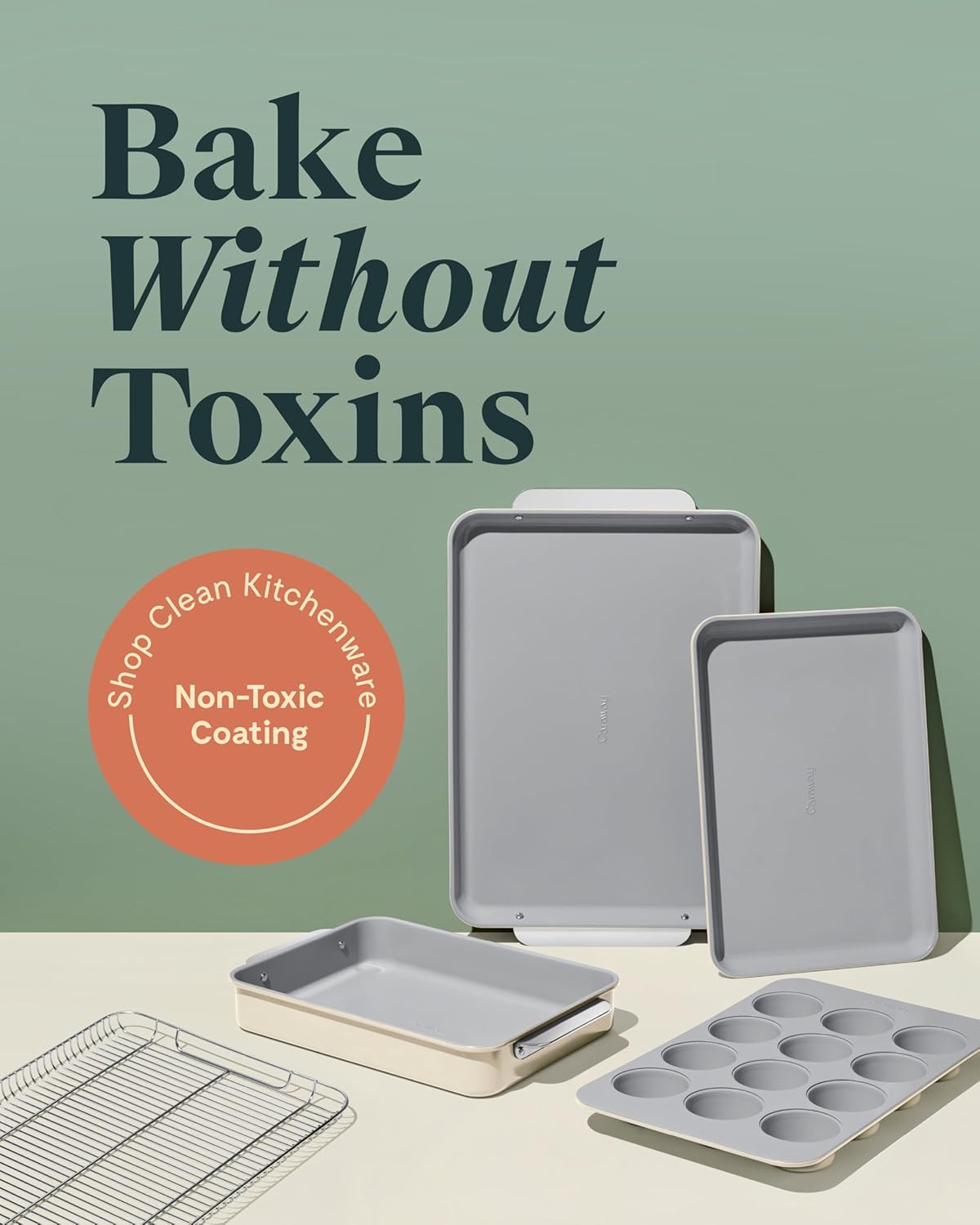 Caraway Nonstick Ceramic Bakeware Set (5 Pieces) - Baking Sheets, Assorted Baking Pans, & Storage - Aluminized Steel Body - Non Toxic, PTFE & PFOA Free - Perracotta