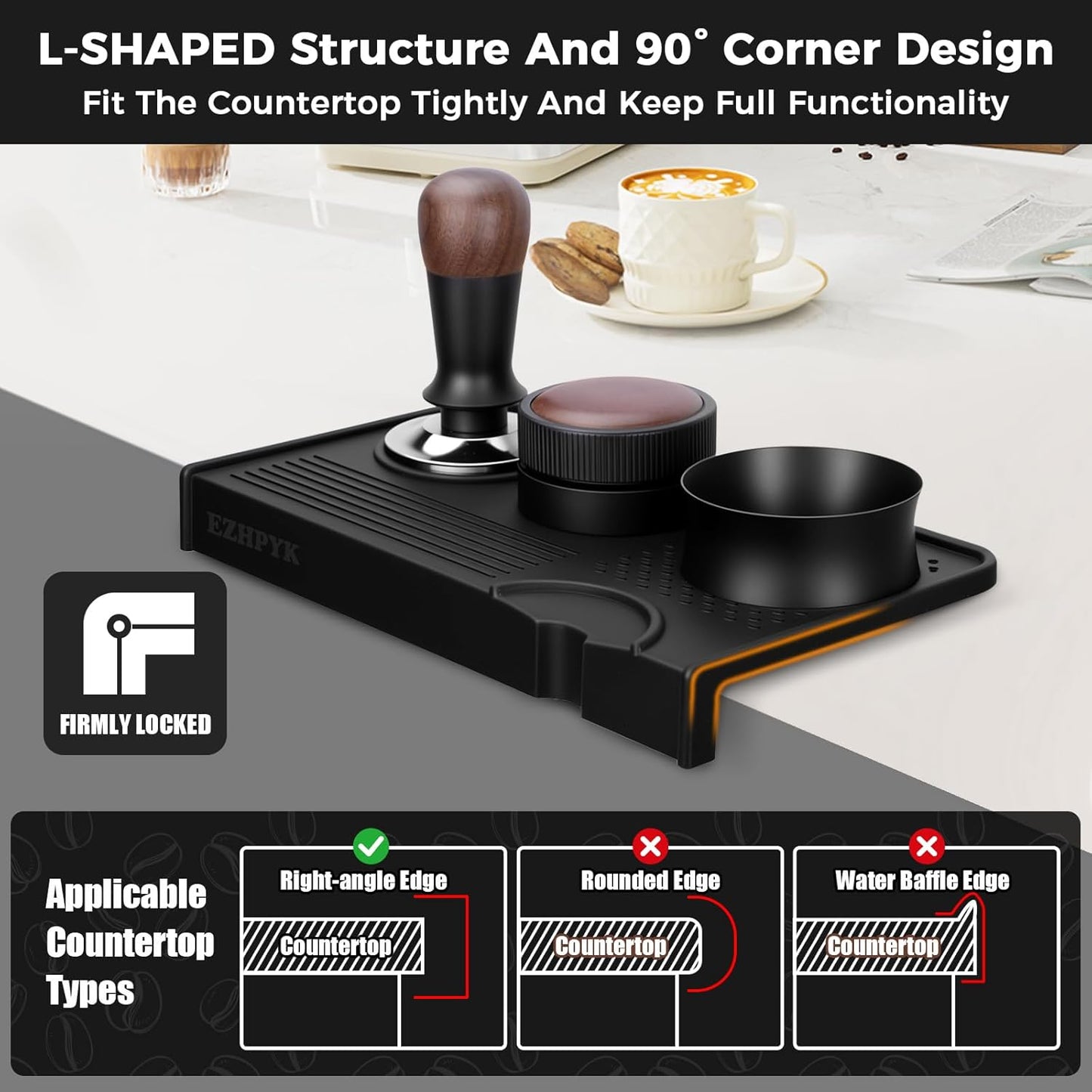 Food Grade Silicone Espresso Tamping Mat for Counter – Multi-Slot Coffee Tamper Mat for Barista Espresso Machine Accessories – Waterproof Neat Tamp Station Coffee Bar Mat for Countertop Black