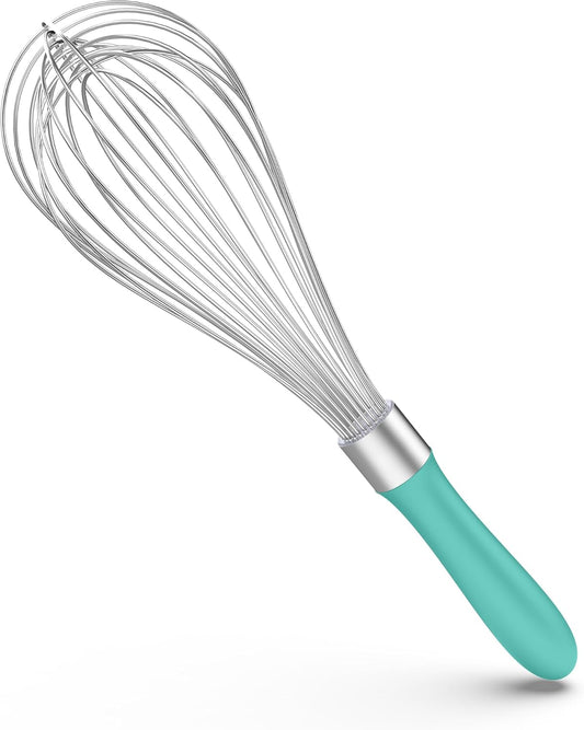 U-Taste Balloon Whisk for Cooking: 18/10 Stainless Steel Kitchen Wire Whisk, 12in Large Heavy Duty Egg Beater, Manual Mixing Tool with 12 High Flex Wires for Stirring, Blending Sauce (Aqua Sky)