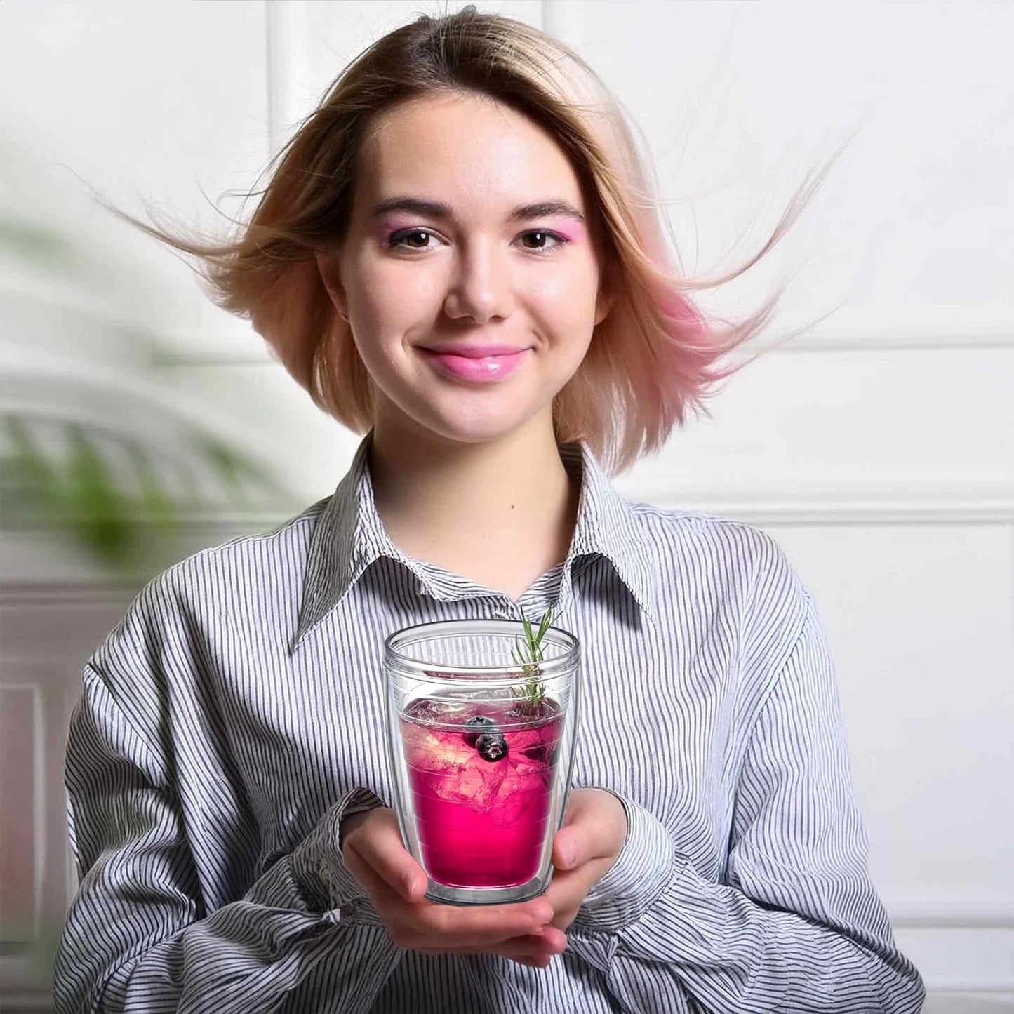 Amazing Abby Alaska 16-Ounce Insulated Tumblers (Set of 4), Double-Wall All-Clear Reusable BPA-Free Shatter-Proof Dishwasher-Safe Plastic Drinking Glasses