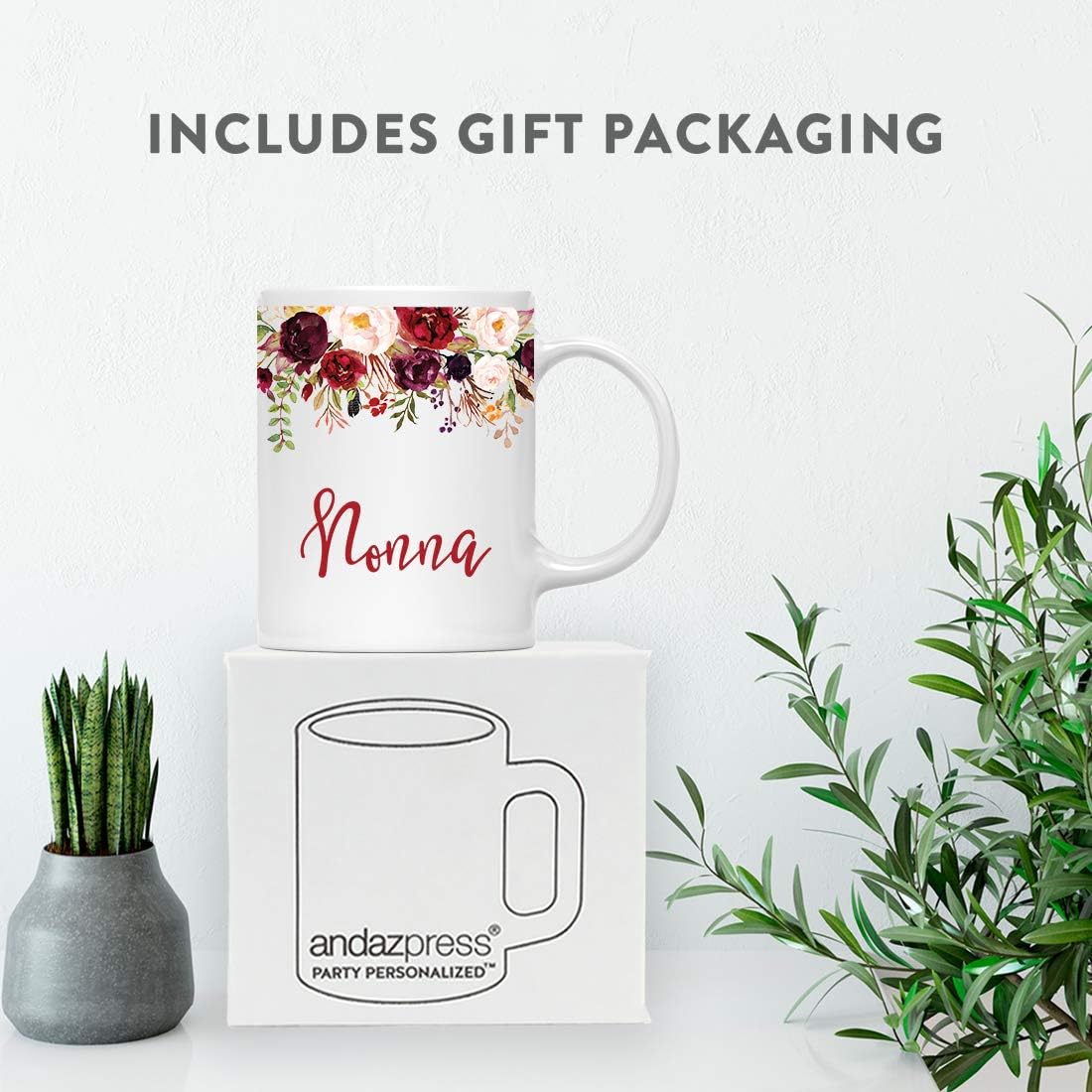 Andaz Press 11oz. Mother's Day Ceramic Coffee Tea Mug Gift, Fall Autumn Marsala Burgundy Flowers Roses Florals, Nonna, 1-Pack, Includes Gift Box, Birthday Christmas Gift Ideas