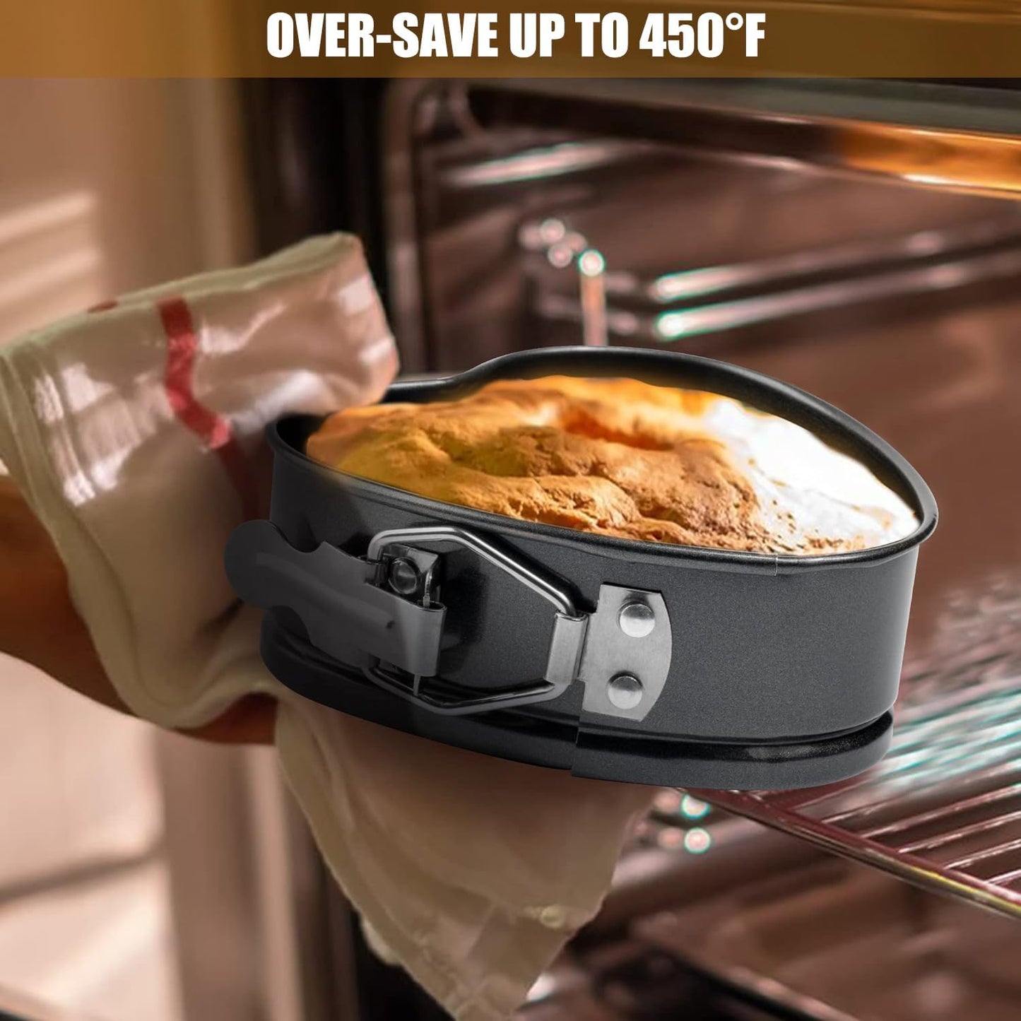 Springform Cake Pan Set of 3 (4, 7, 9 Inch) Heart Leakproof Nonstick Cheesecake Pans with Removable Bottom Carbon Steel Bakeware