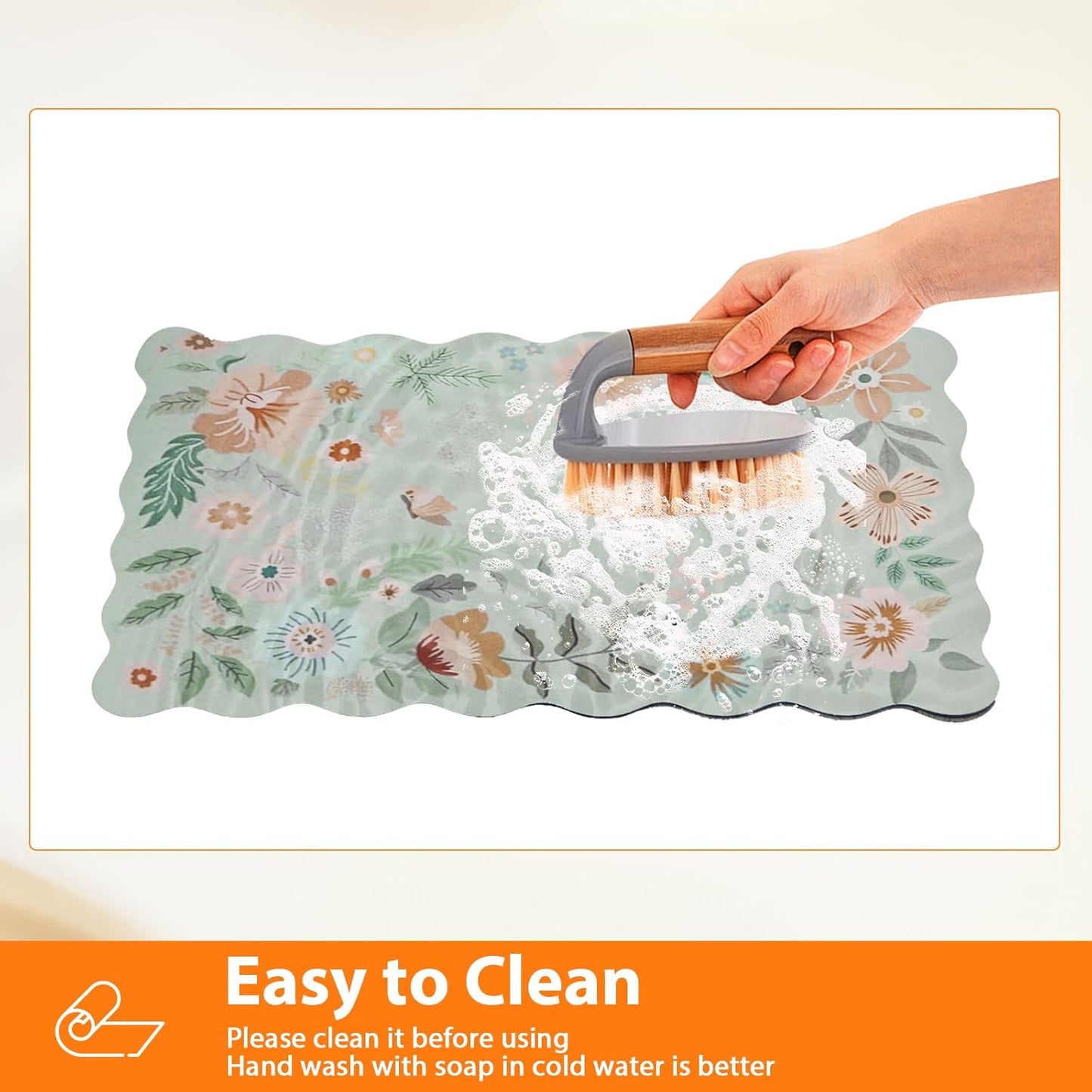 Scalloped Bohemian Coffee Bar Mat Dish Drying Mats for Kitchen Counter, Kitchen Decor,(16"x24", Green)