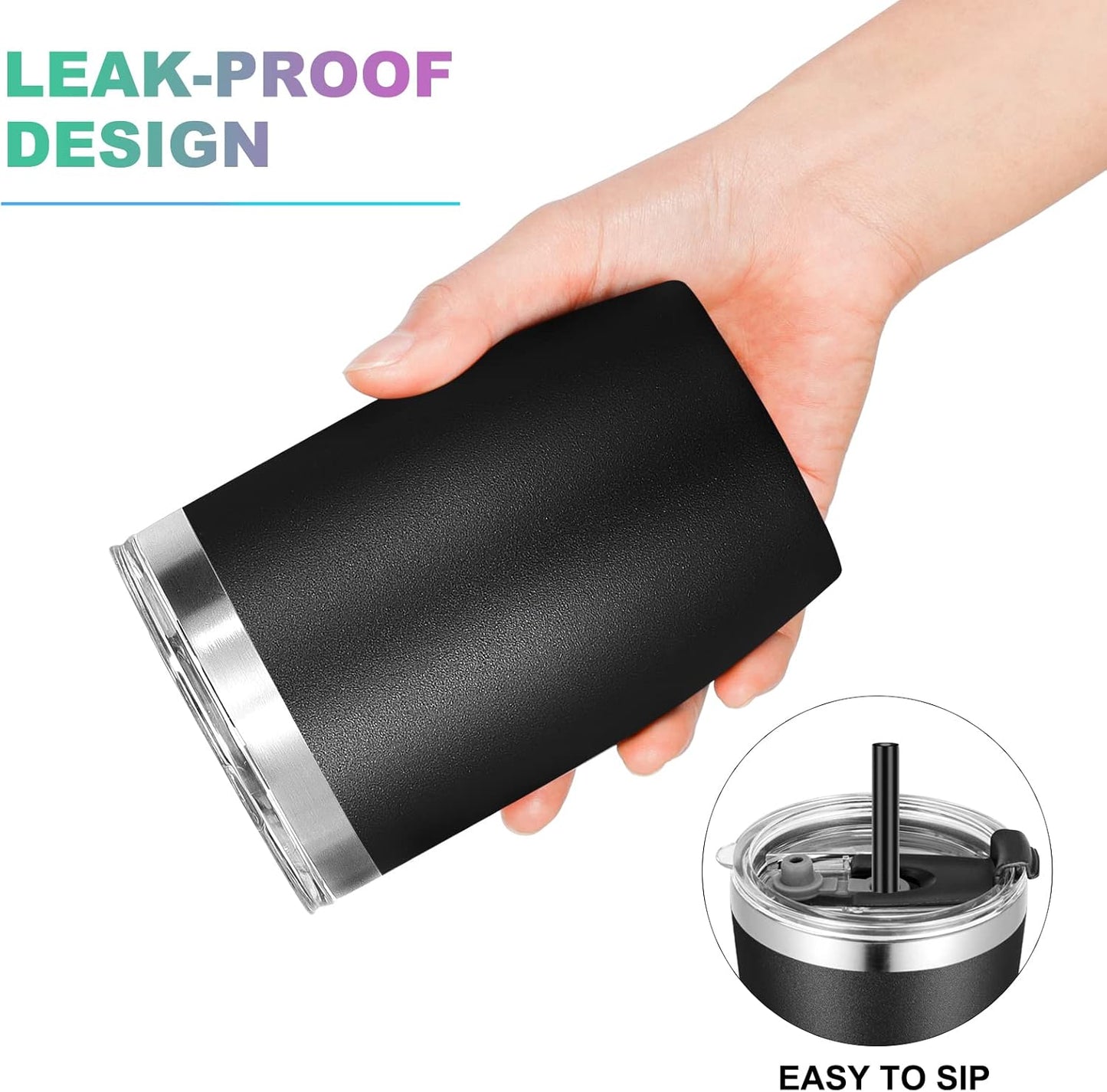 VEGOND Stainless Steel 12 oz Tumblers bulk Vacuum Insulated Double Wall Travel Tumbler with Lid and Straw Reusable Tumbler, Black 6 pack