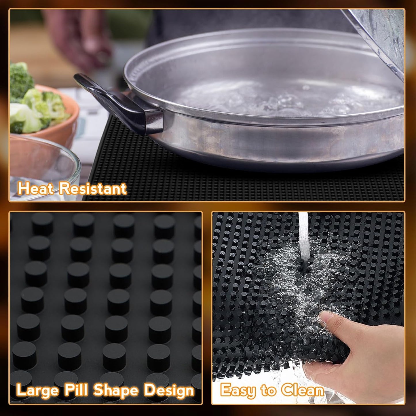 Tioncy 6 Pcs Bar Mat for Countertop 18 x 12 Inch Non Slip Cocktail Rubber Coffee Bar Service Mat for Bartending Hot Dishes Restaurants Barbershop Clippers Hot Pads, Black