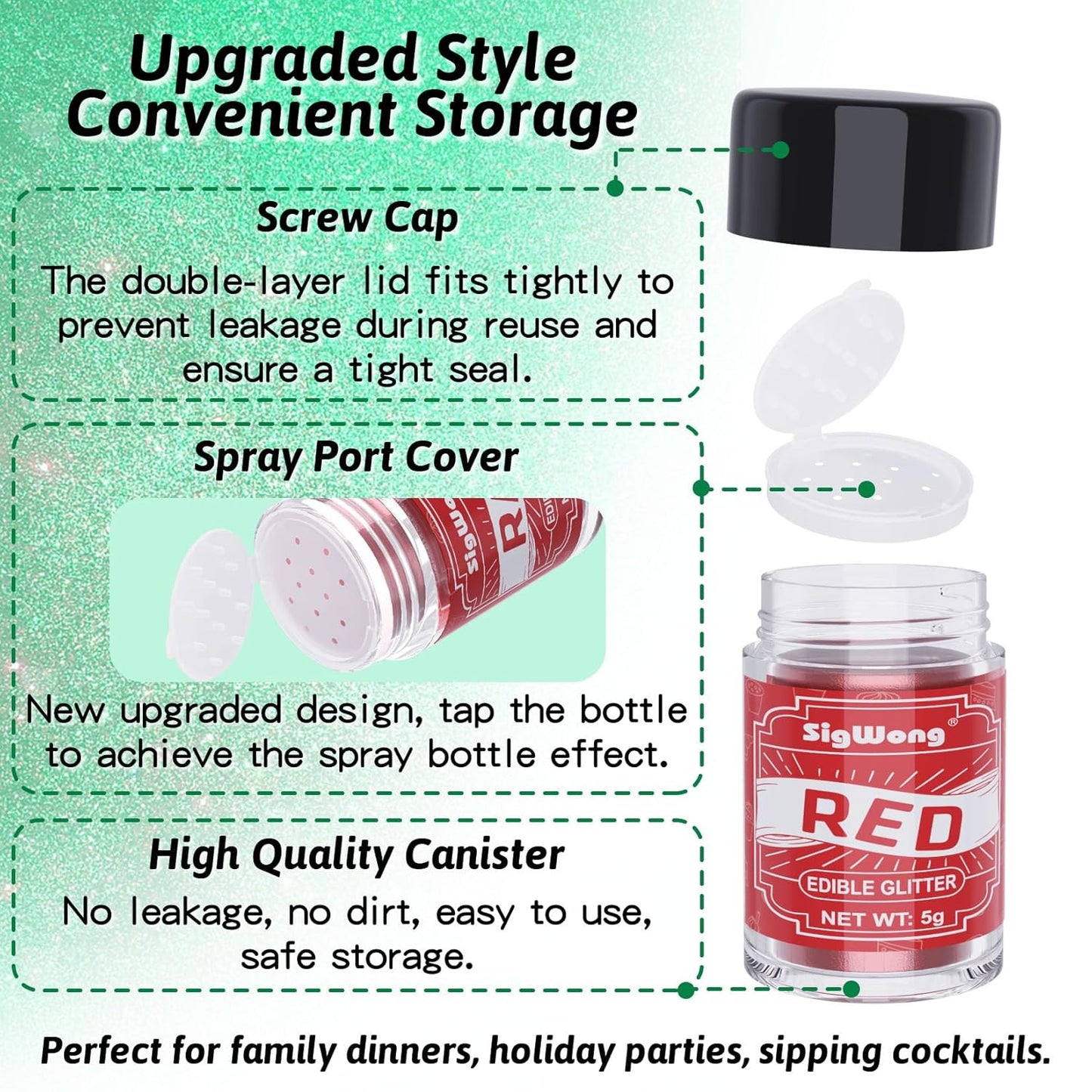 Edible Glitter Set, 3 Colors Luster Dust Edible Glitter, Food Grade Metallic Food Decorating Sprinkle Dust for Drinks Wine, Powder Glitter for Fondant, Chocolate, Candy, Cookie, 5g/0.18oz, Vegan