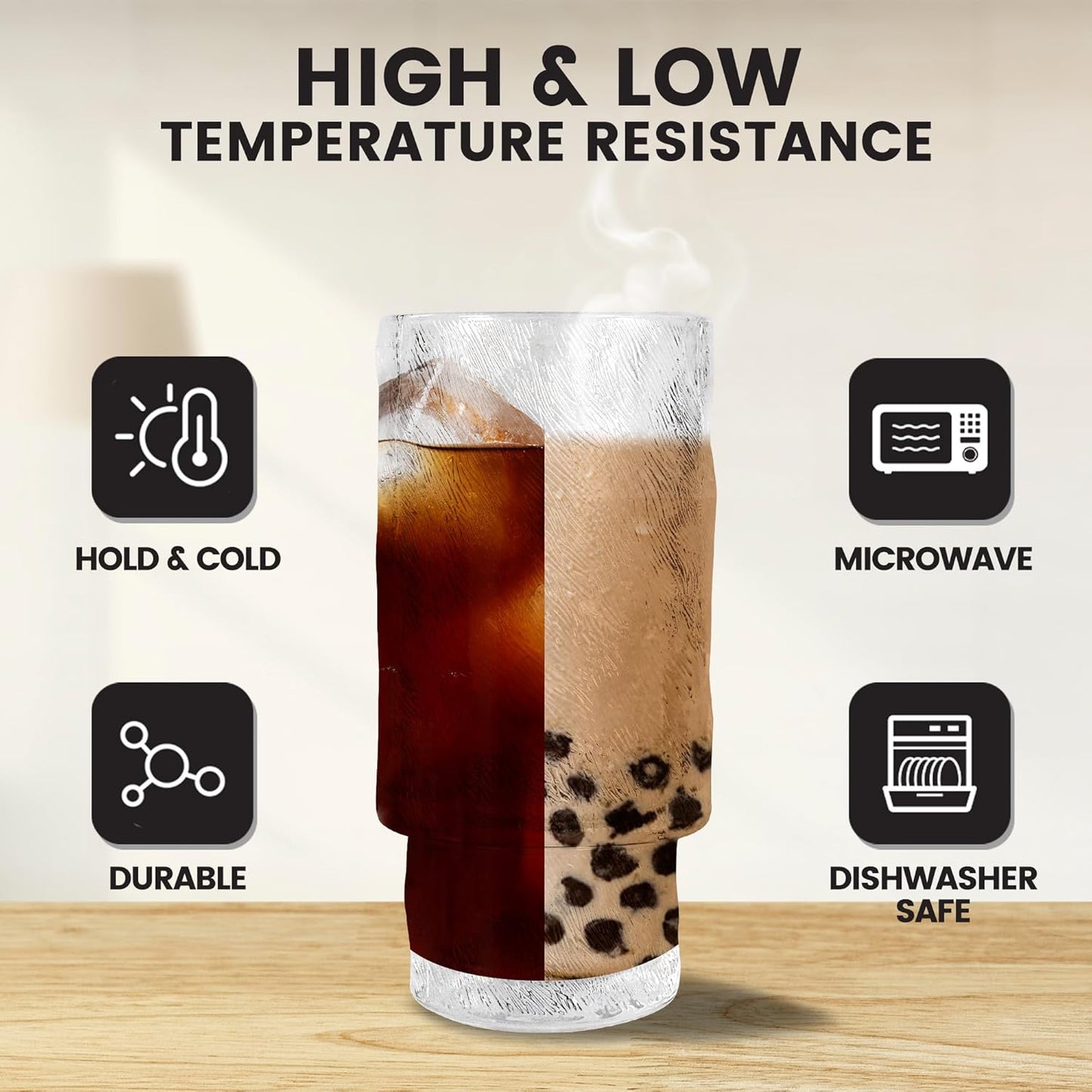 4 Pcs 11 oz Drinking Glasses Cups Set with Bamboo Lids Straws Brush Small Glassware Set for Mojito Iced Coffee Cocktail Whiskey(4 Mixed Pattern)