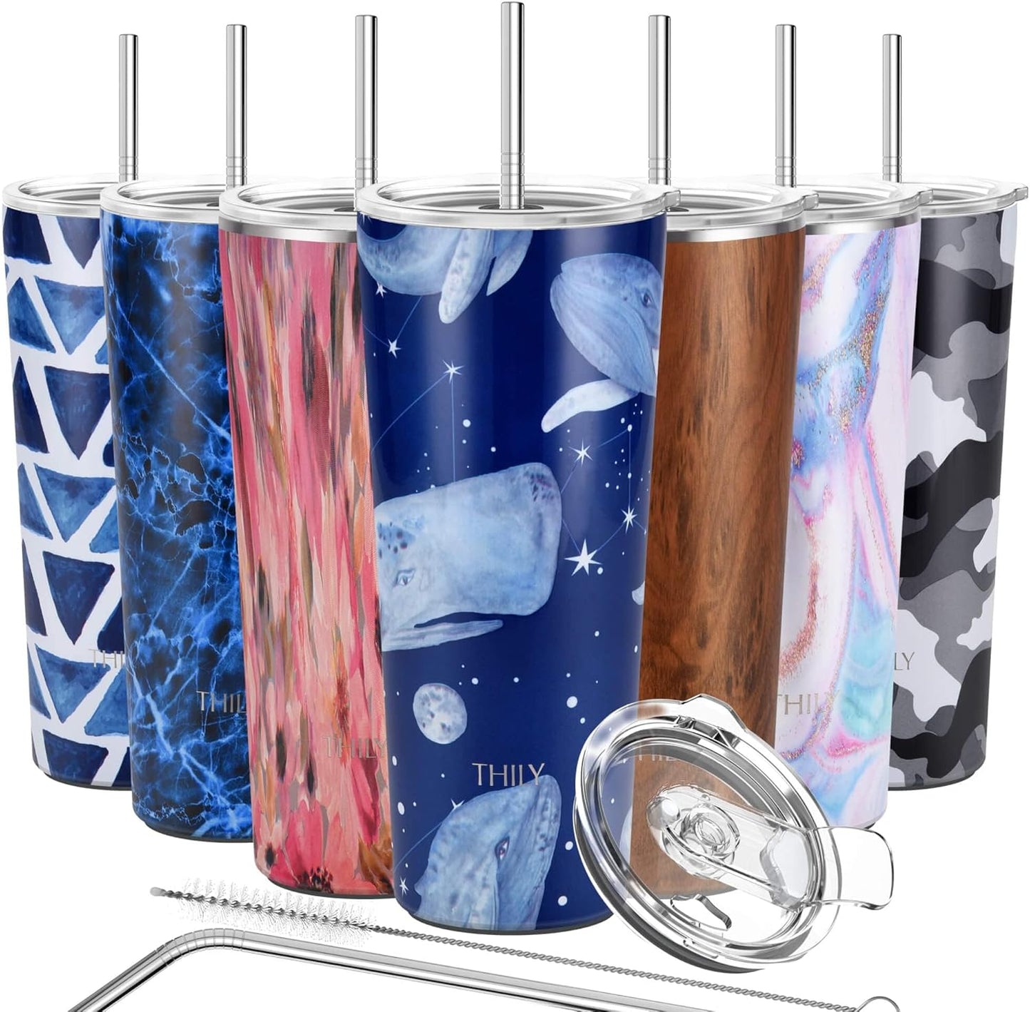 THILY Stainless Steel Vacuum Insulated Tumbler 26 oz Triple-Insulated Travel Mug with Splash-Proof Lid, Reusable, for Iced Water and Hot Beverage, Fantasy Whale