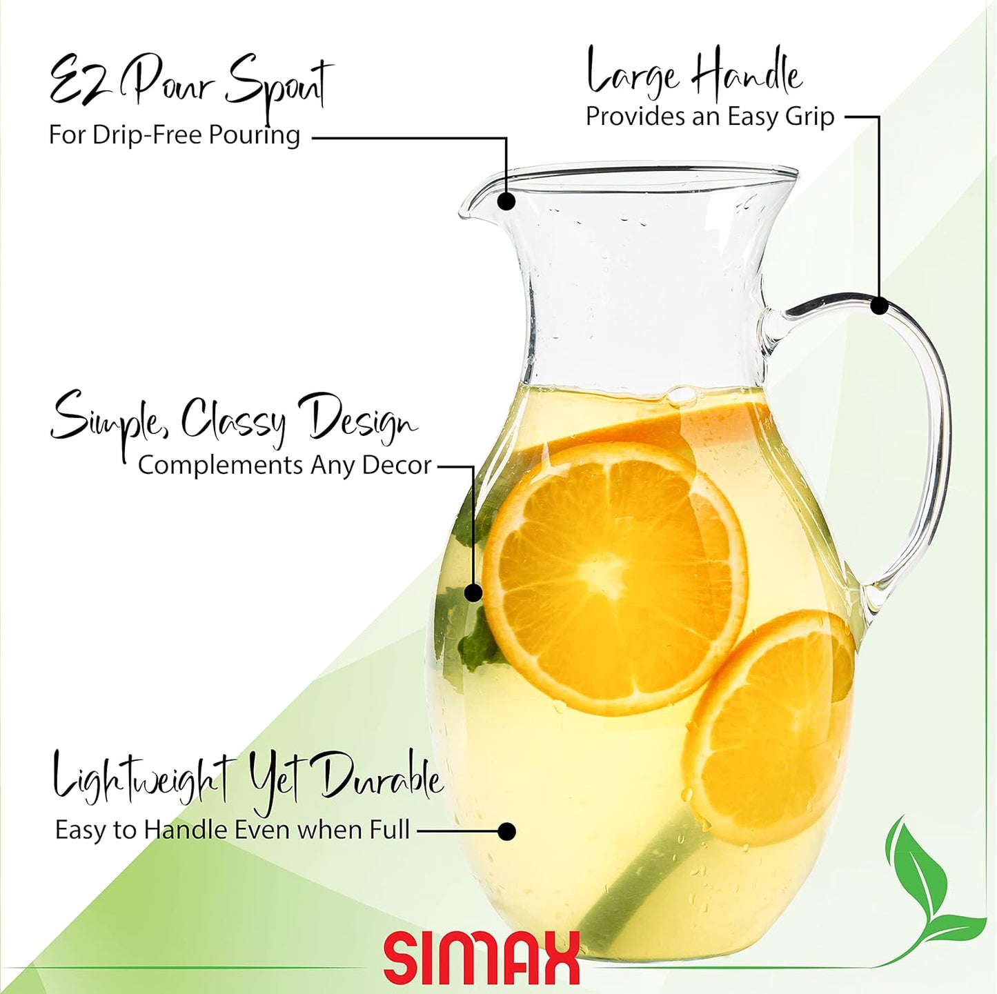 Simax Glass Pitcher With Spout, 1.5 Quart Borosilicate Glass Pitchers With Handle, Made in Europe Glass Water, Cocktail, Margarita, Sangria Pitcher