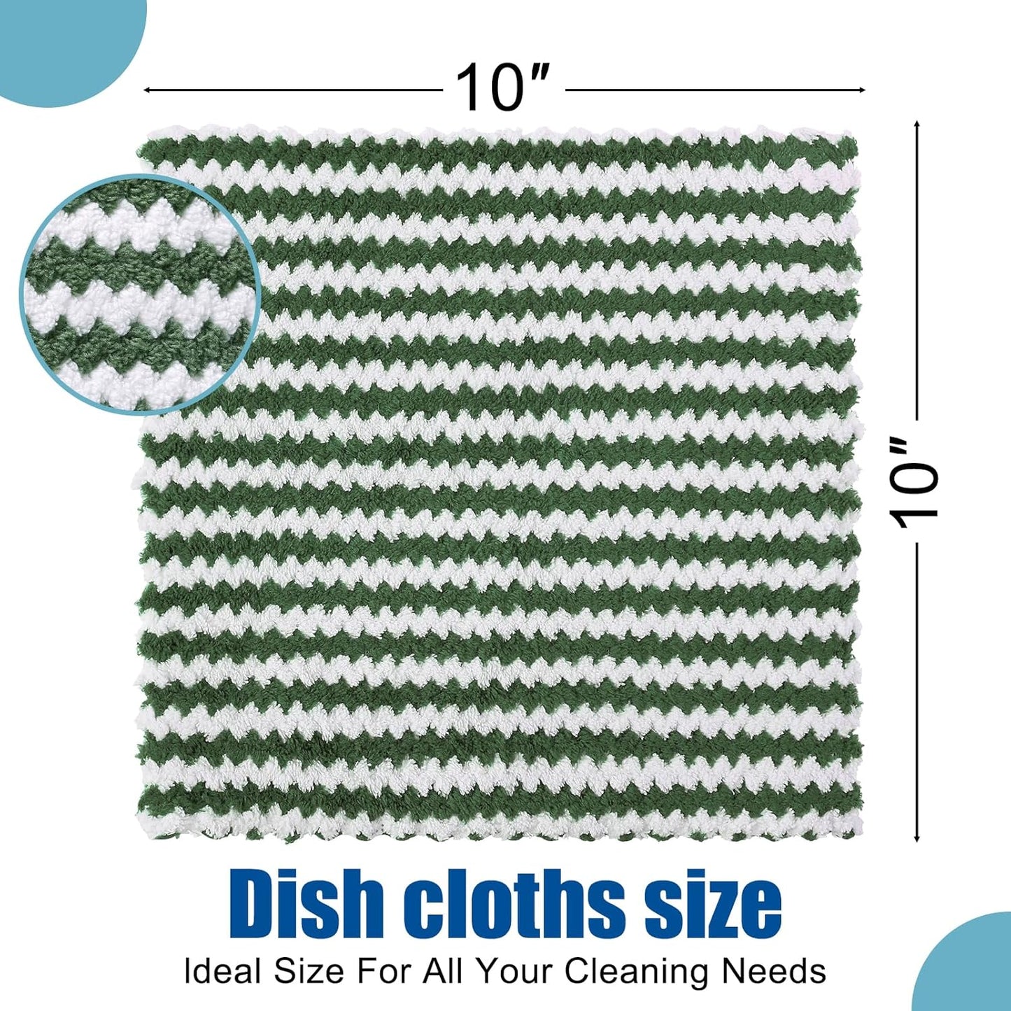 Homaxy 18 Pack Kitchen Dish Cloths, Ultra Soft and Absorbent Dish Towels, Reusable Fast Drying Microfiber Cleaning Cloth, Coral Velvet Wave Design No-lint, 10 x 10 inches, Blue/Pink/Grass Green