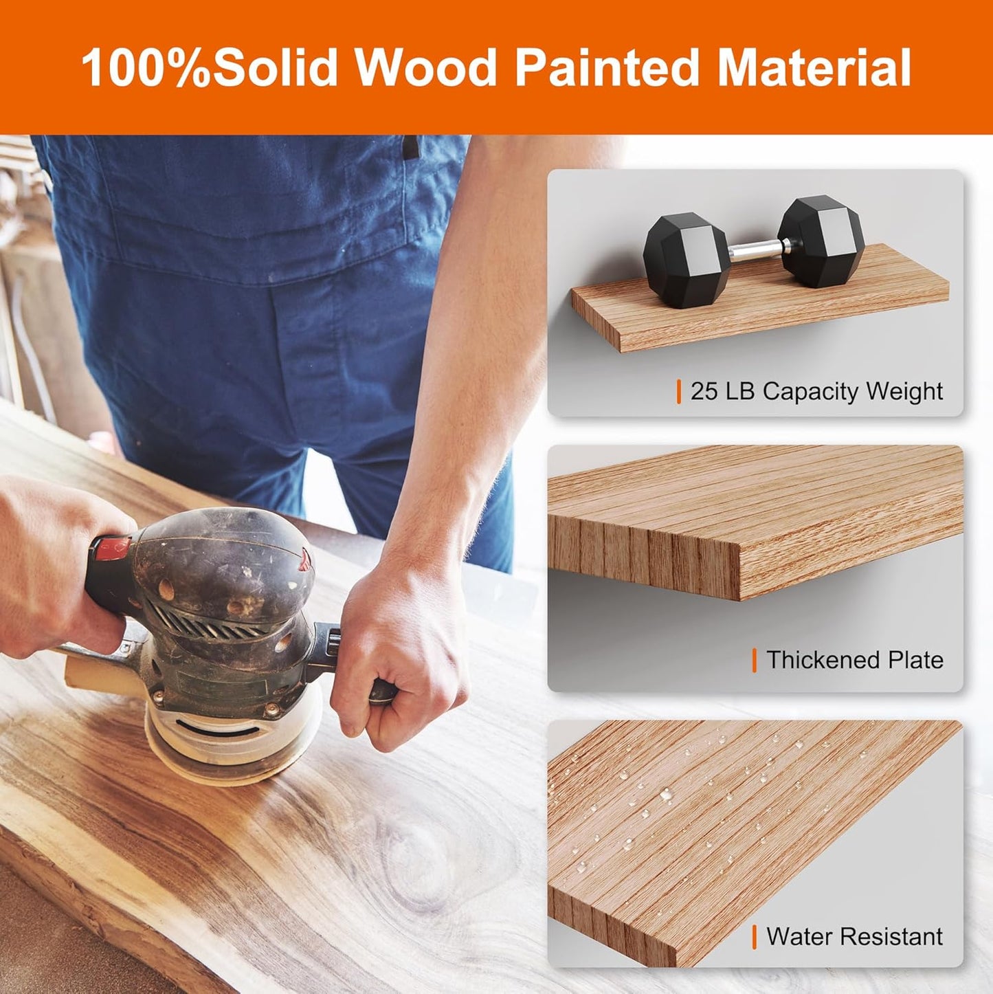 Floating Shelves for Wall, Nature Wood Wall Shelf Set of 3, 16" Wall Mounted Floating Shelf for Kitchen, Living Room, Bedroom, Bathroom Storage, Book Shelf for Wall Home Decor, Frame Display