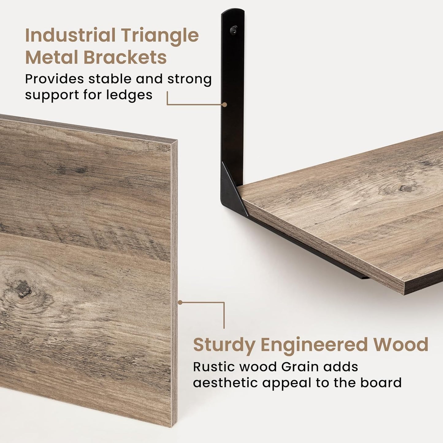 Fun Memories Floating Shelves for Wall, 12 Inch Deep Floating Shelves Set of 2, Wall Mounted Shelf with Metal Brackets, Rustic Wood Wide Shelf for Bathroom, Kitchen and Living Room, Grey, 36W x 12D