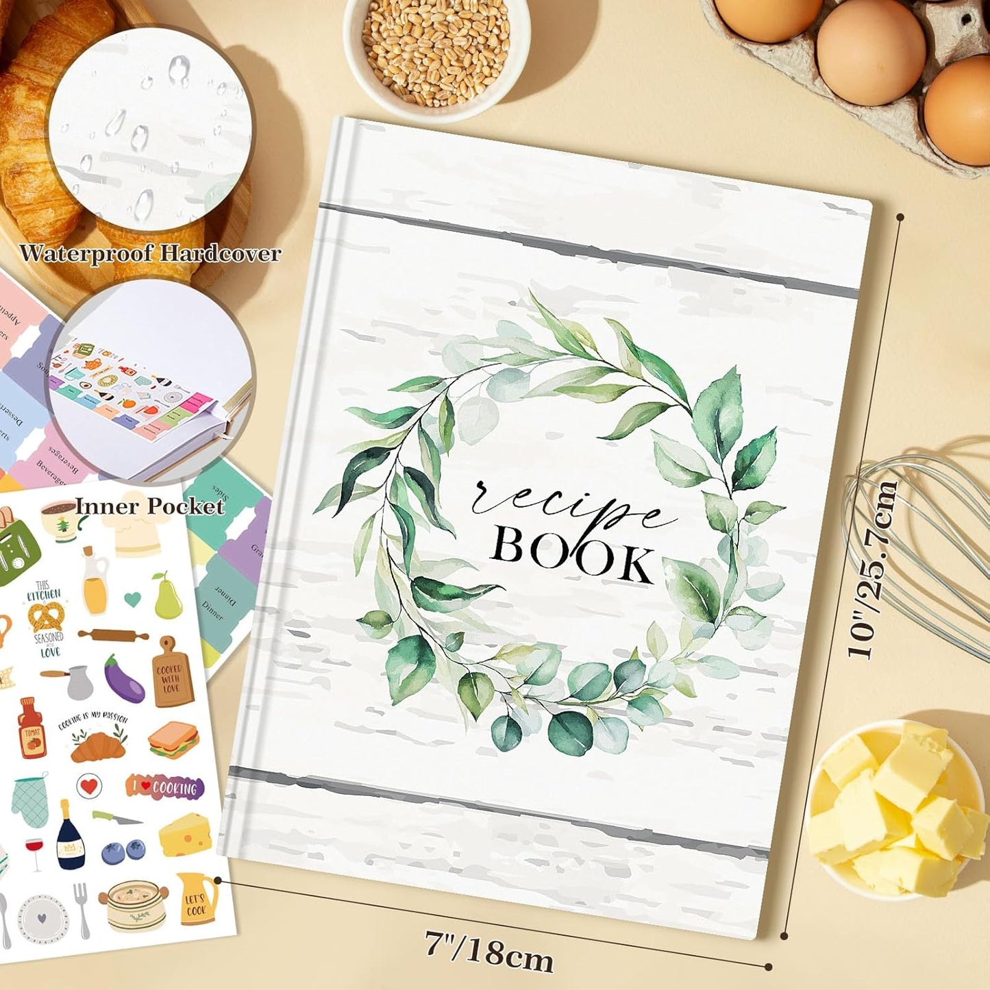 Lanpn B5 Blank Recipe Book Cookbook to Write in Your Own Recipes, Leather Cover Waterproof Empty Cooking Journal for 70 Recipes, Recipe Notebook with Stickers to Organize Your Family Recipes