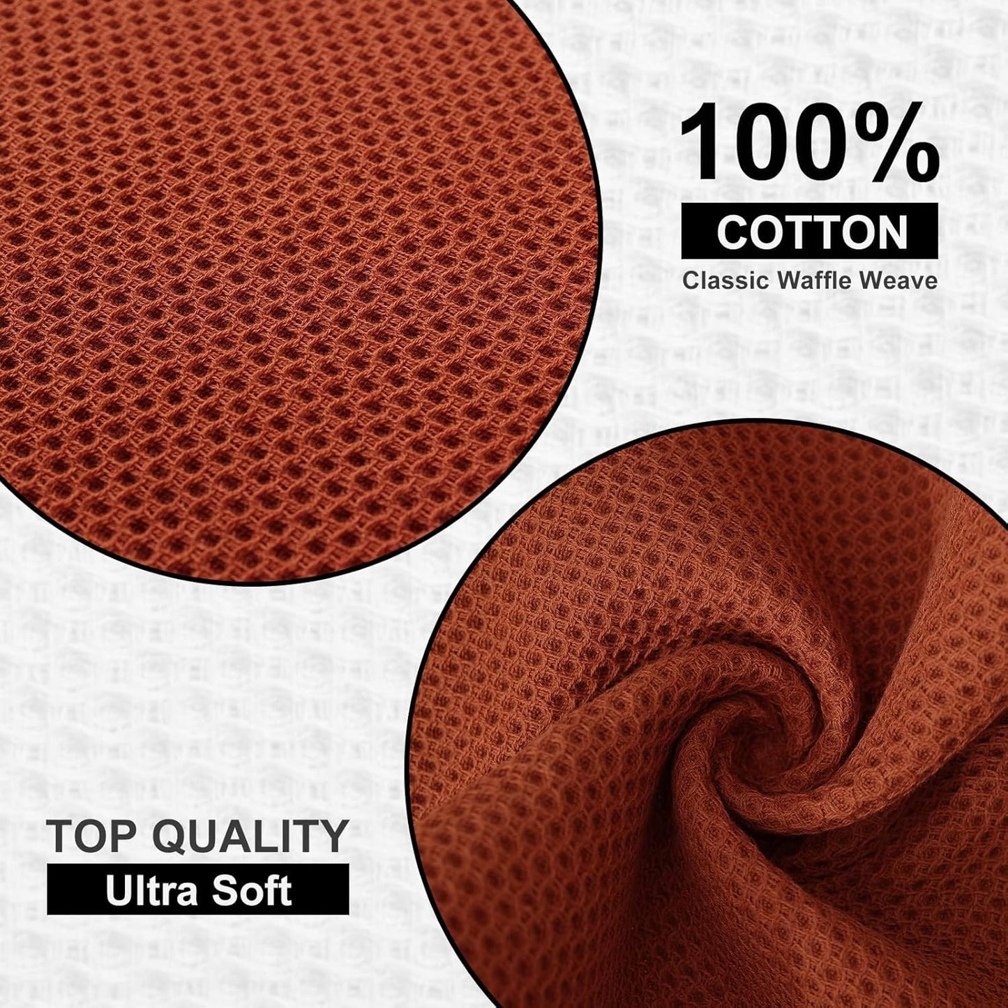 Kitinjoy 100% Cotton Kitchen Dish Cloths, 12 Pack Waffle Weave Ultra Soft Absorbent Dish Towels for Drying Dishes Quick Drying Kitchen Towels Dish Rags, 12 X 12Inch, Rust