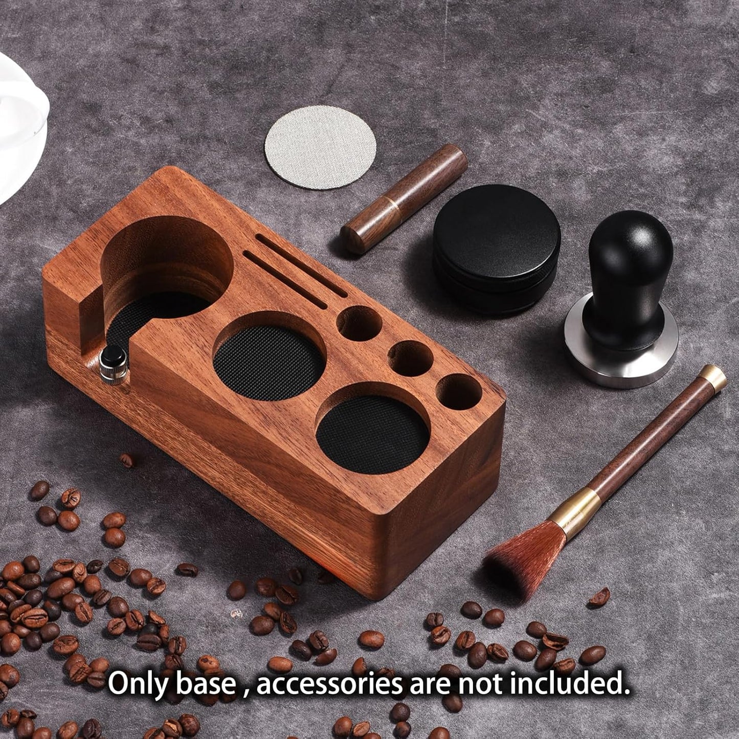 Espresso Tamping Station(58MM) Walnut wood,Espresso Coffee Anti-pressure Pad Stand, Espresso Station,Coffee Tamper Station Organizer for Countertop