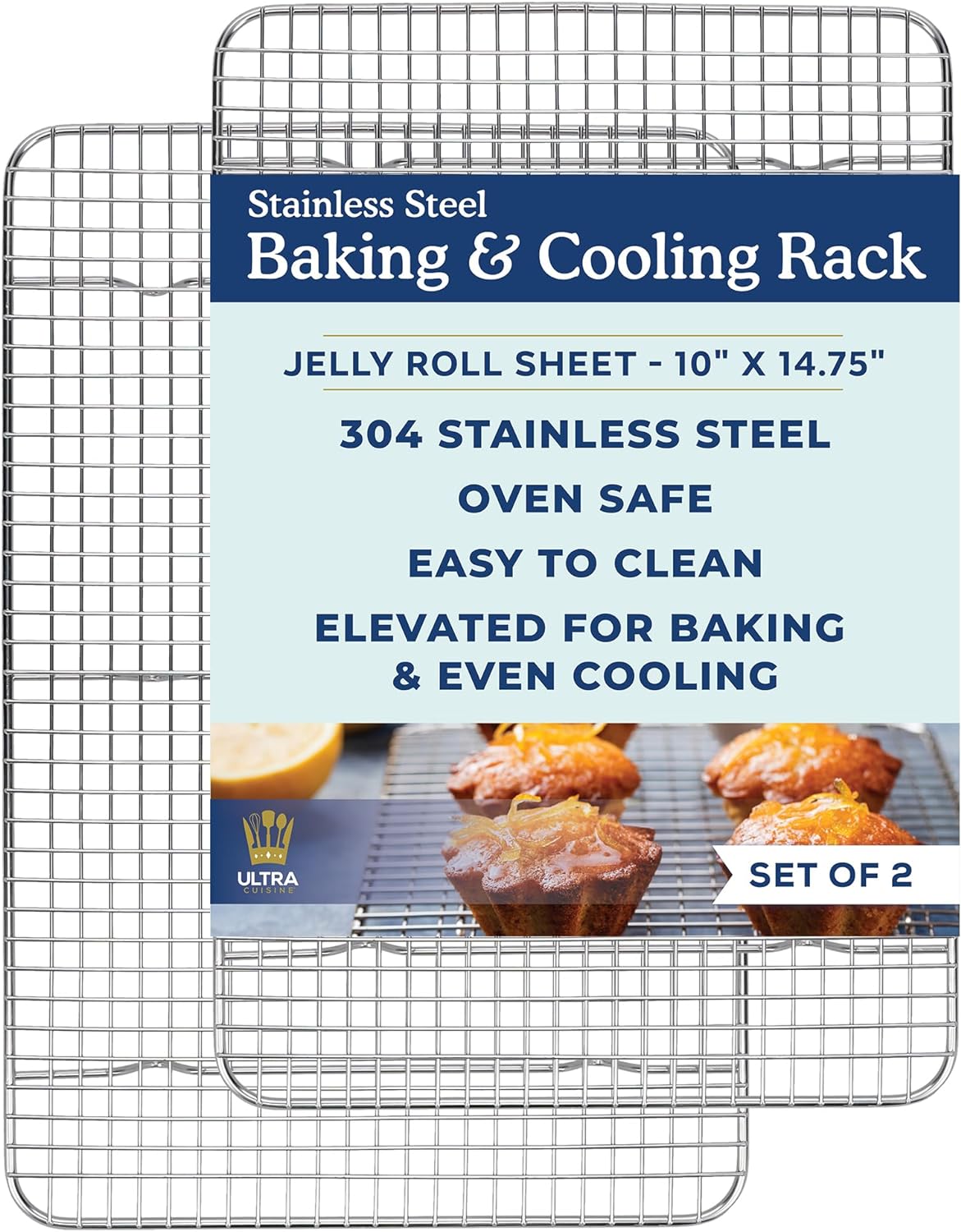 Ultra Cuisine Heavy Duty 100% Stainless Steel Cooling Rack for Cooking and Baking - Baking Rack & Wire Cooling Rack - Fits Quarter and Jelly Roll Sheet Pans - 8.5''x12''' and 10''x14.75''