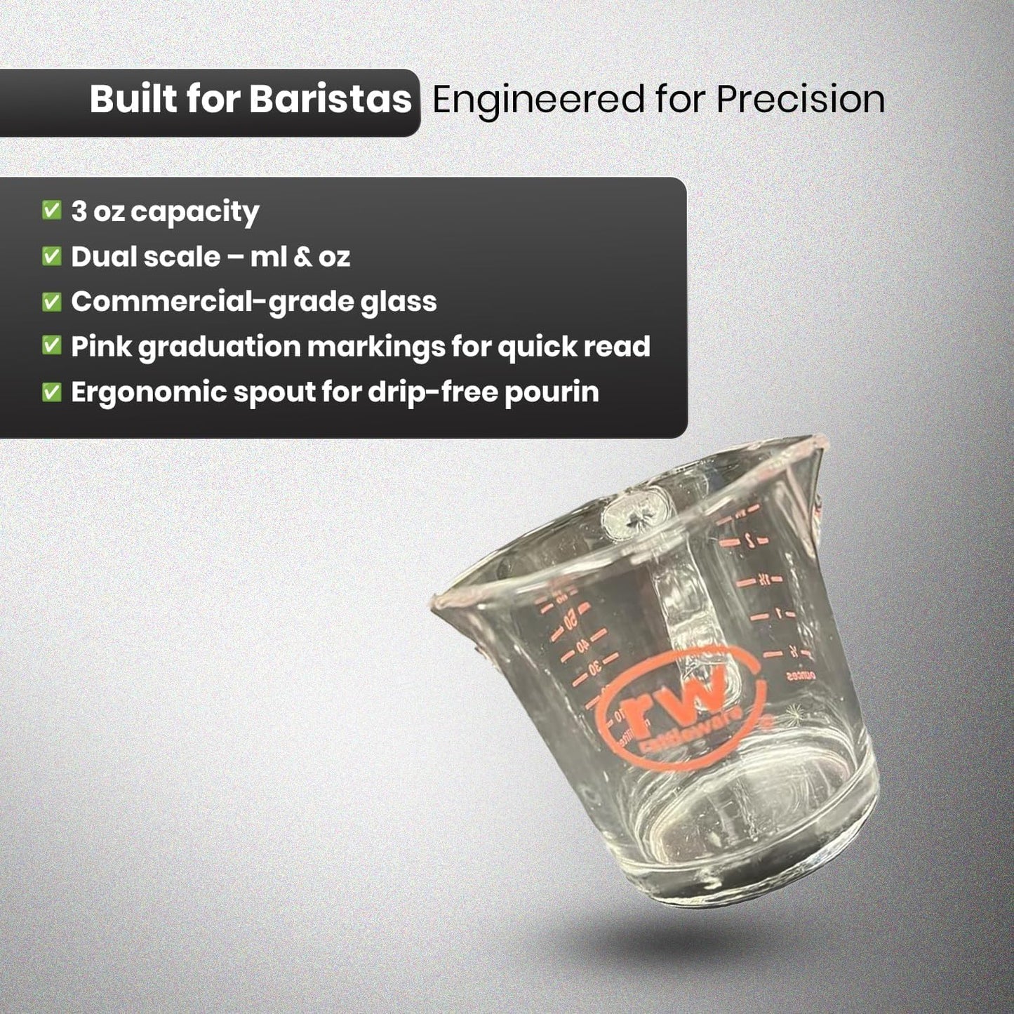 Rattleware 3 oz Espresso Shot Glass Pitcher with Handle - Double Spouted Genuine Barista Measuring Cup with ML & OZ Graduations - Durable Swift Espresso for Pouring Shots & Coffee