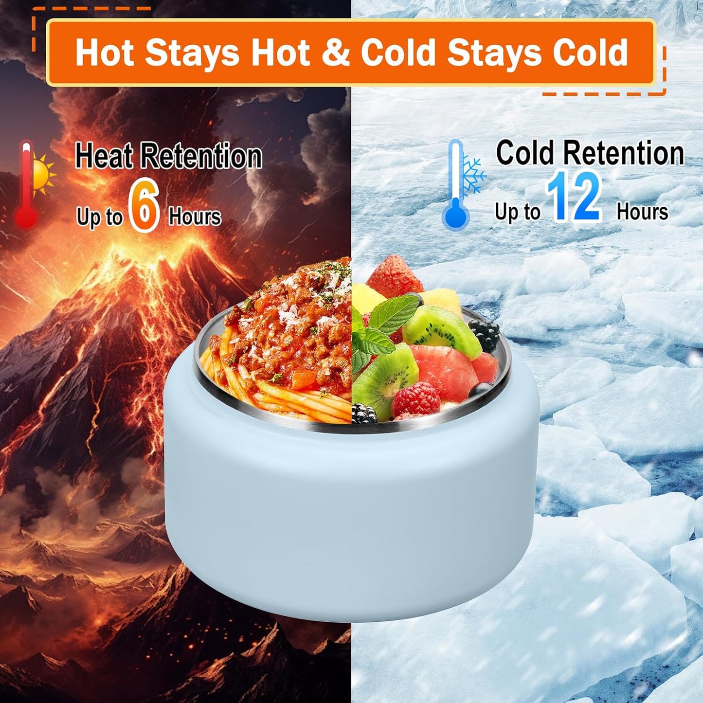 13.5oz Kids Thermos for Hot Food, Insulated Vacuum Food Jar with Buckle Lid, Stainless Steel Wide Mouth Leak Proof Insulated Lunch Container for School Picnic Travel, Blue