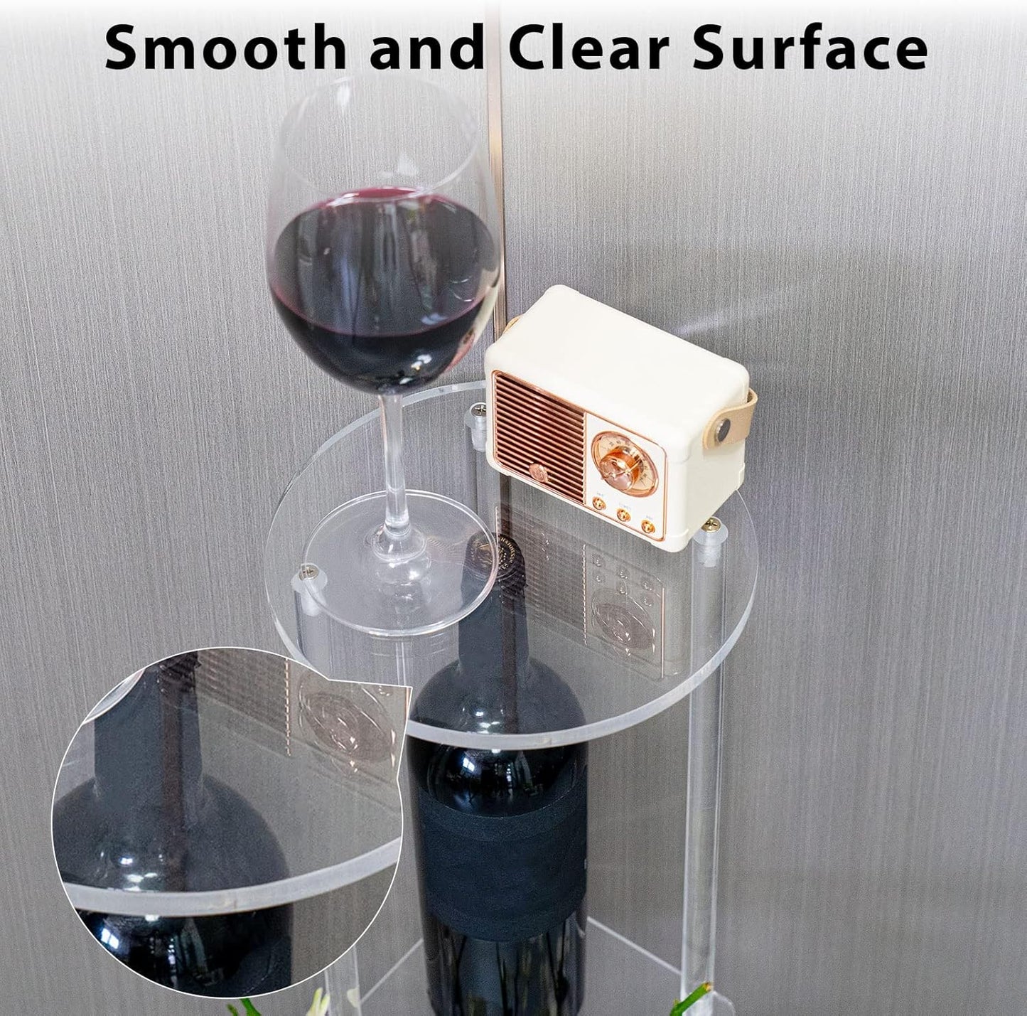 HMYHUM Clear Acrylic Drink Table for Small Spaces, Small Martini Drink Side Table for Living Room, 3 Tiers, C Shaped, 8" L x 8" W x 26" H