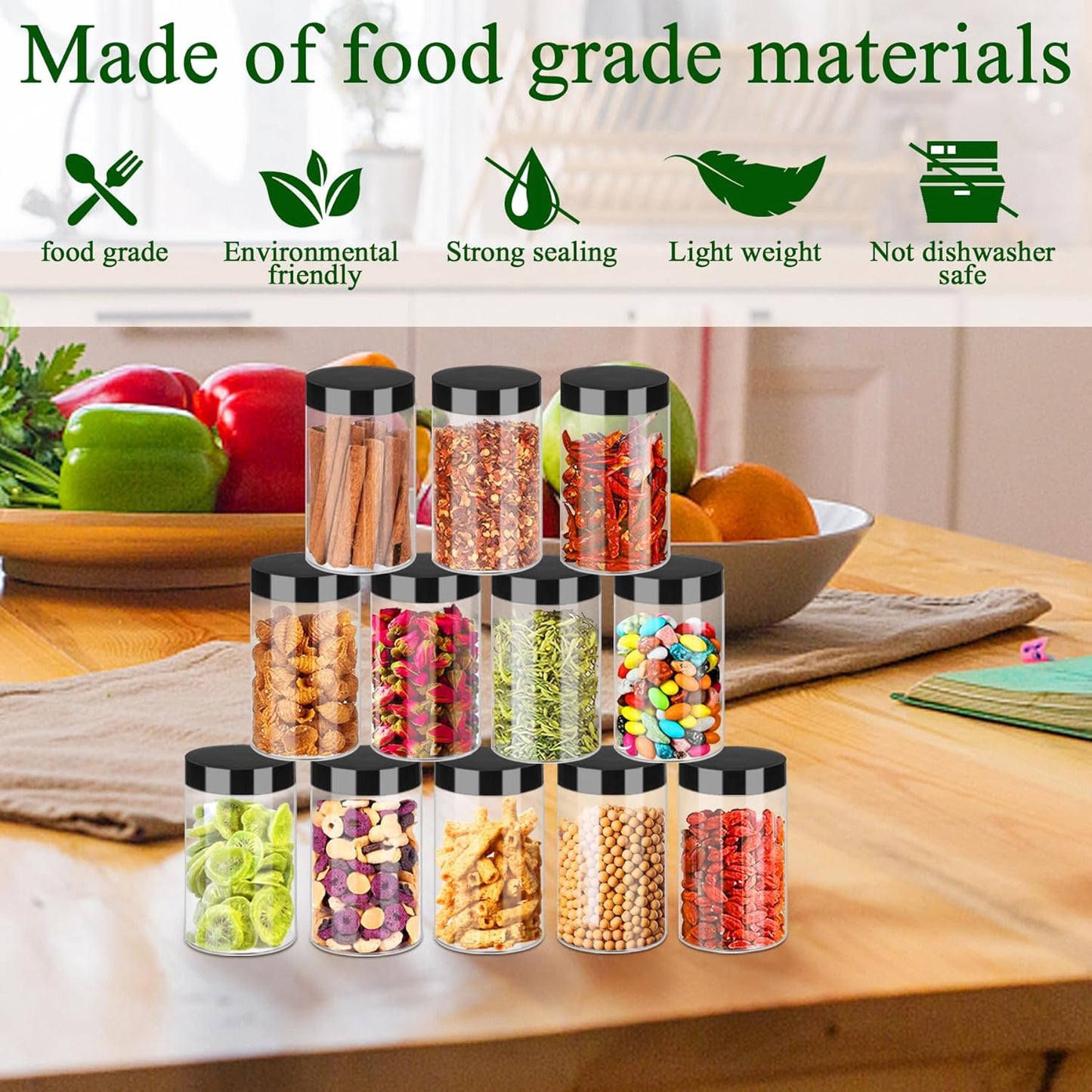 Plastic Jars with Lids 6OZ 42PCS Small Empty Slime Cosmetics Containers Clear Gift Food Jars Round PET Cream Jars with Black Lids Pen Labels for Kitchen Storage Spices Dry Food Body Butter