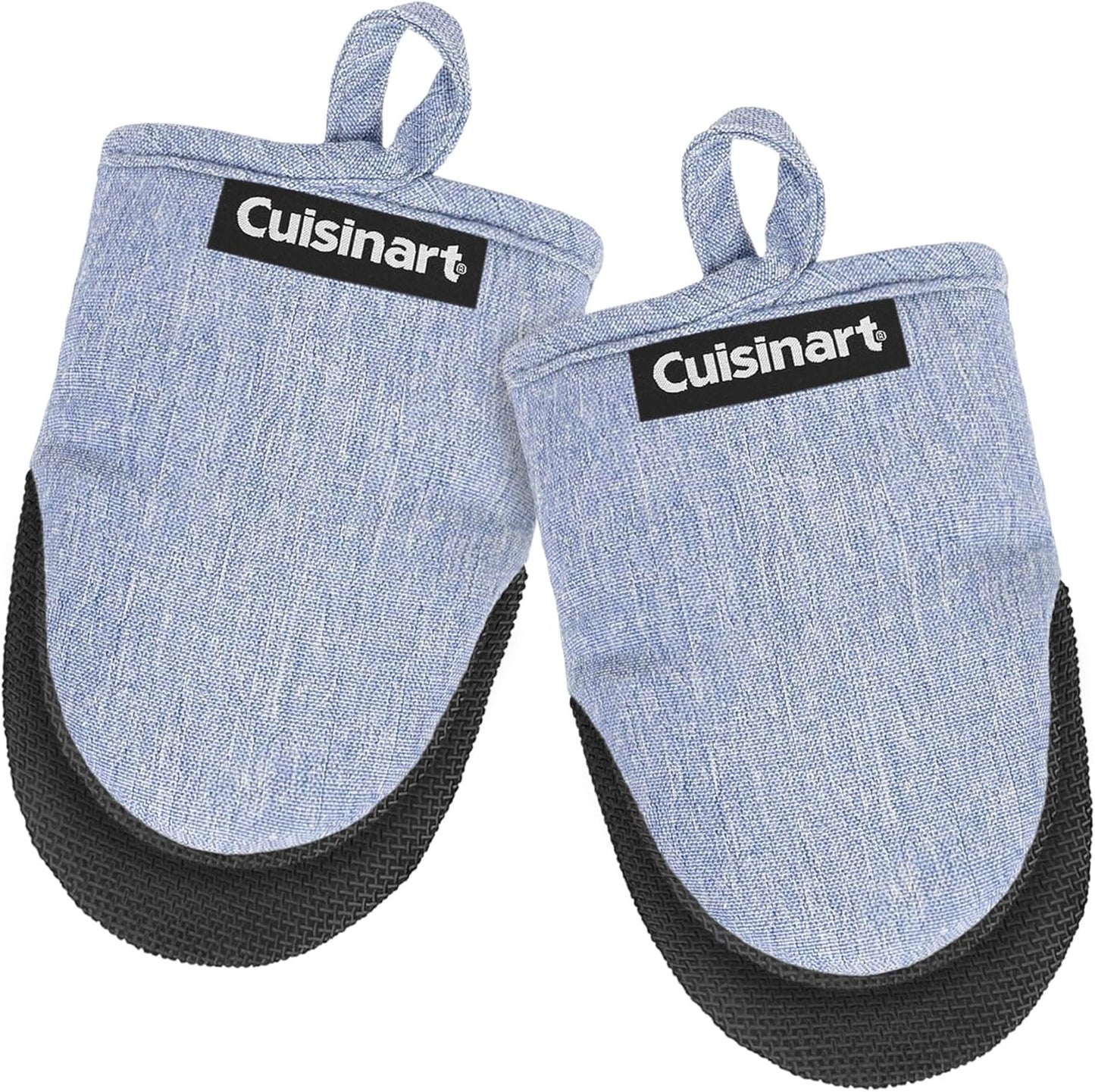 Cuisinart Mini Oven Mitts – 5.5” x 7” Heat-Resistant Kitchen Mitts for Oven with Non-Slip Neoprene Palm, Cotton Filling, and Fabric Loop – Durable Oven Mitt Set for Cooking & Baking (Light Blue)