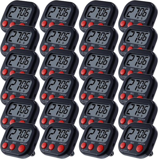Leumoi 24 Pcs Digital Kitchen Timers Magnetic Back Timers Bulk Large Screen Loud Alarm On/Off Switch Minute Second Count up Countdown Memory Setting for Cooking Classroom Exercise(Black and Red)