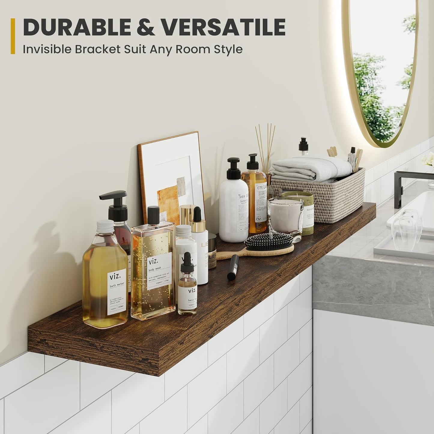 55 Inch Floating Shelves, 9.3" Deep Floating Shelf Wall Mounted, 56" Wall Shelves, Rustic Deep Bookshelf, Large Display Shelves & Storage Shelves for Bedroom, Living Room, Brown, Set of 1