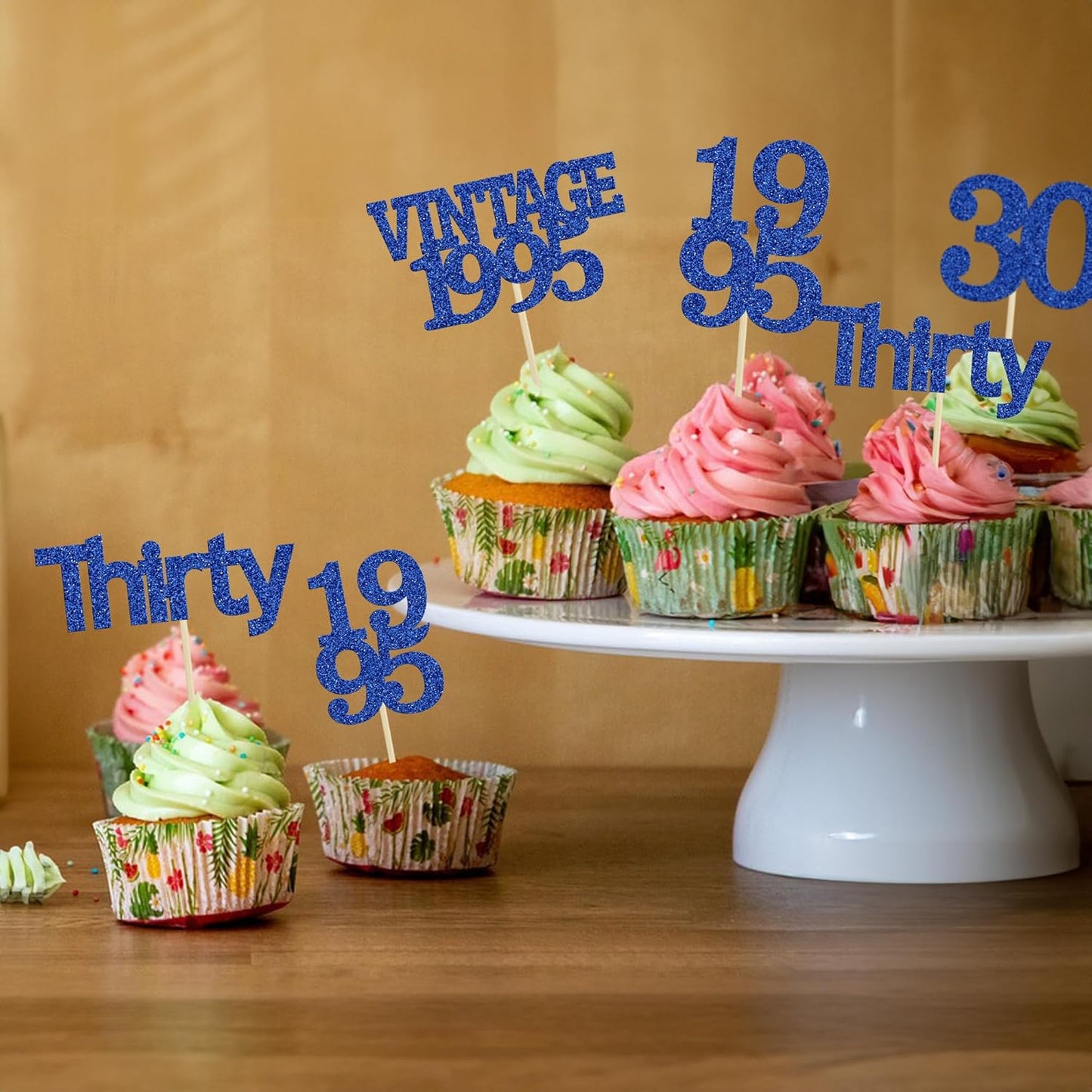 Gyufise 24Pcs Vintage 1995 Cupcake Toppers Cheers to 30 Fabulous Thirty Cupcake Picks Decorations for 30th Birthday Wedding Anniversary Party Supplies Deep Blue