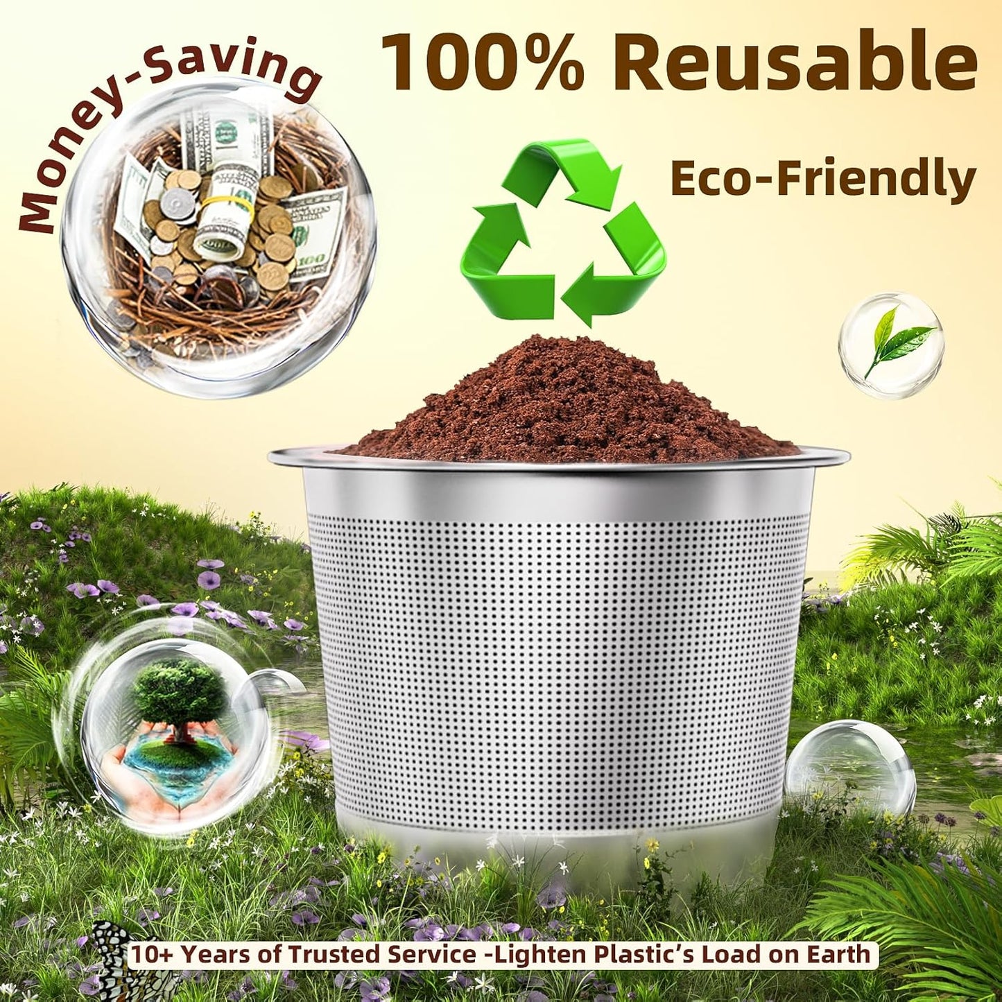 4 Pack Reusable K Cups Coffee Pods for Keurig 1.0: Stainless Steel Refillable K Cups - Reusable Coffee Filters for Keurig Coffee Machine, BPA-Free, SUS 304‌, Scoop, Heat Resistant Handles