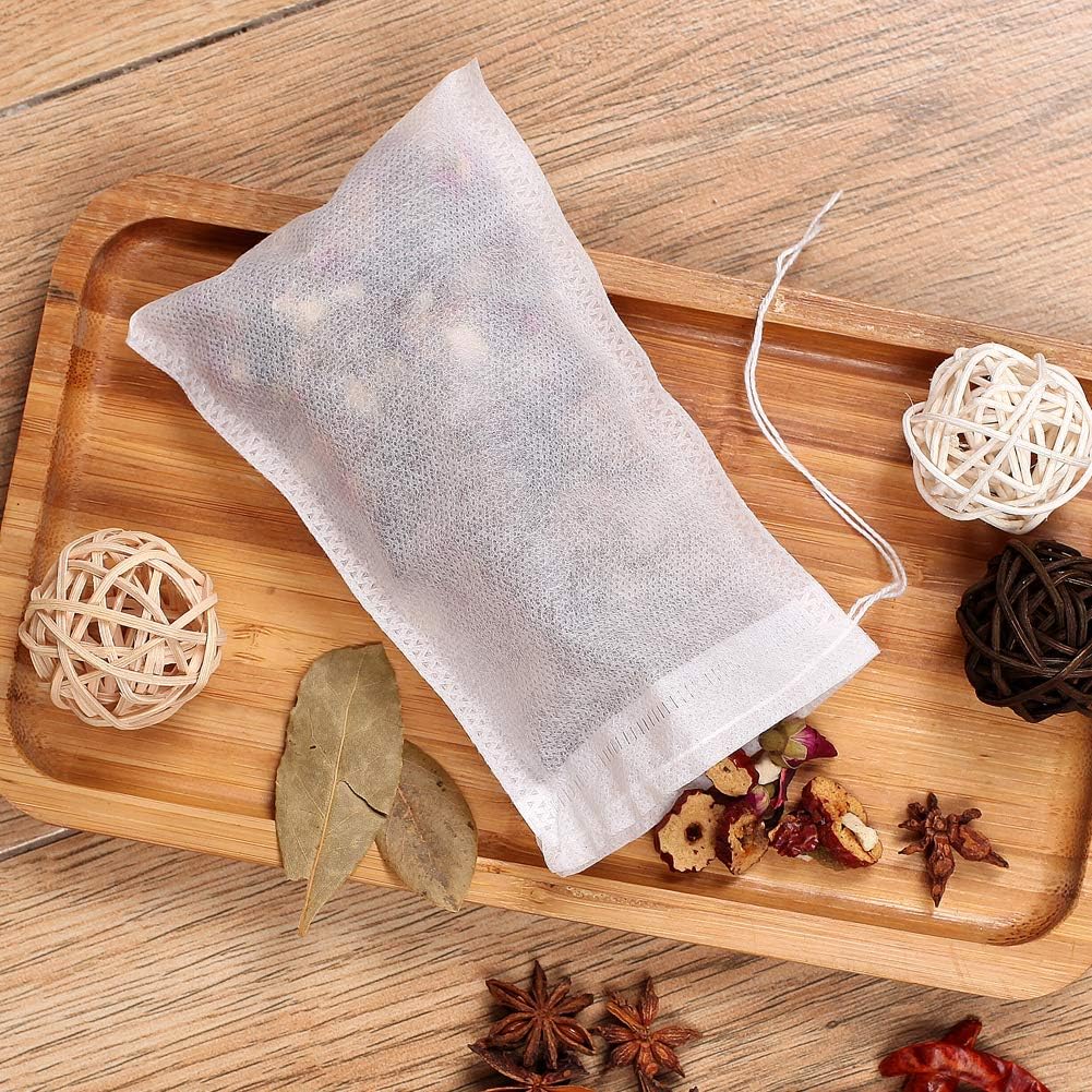 Fenshine 100Pcs Large Tea Bag - Disposable Empty Tea Filter Bags No Mess Mesh Bags with Drawstring for Concentrate/Iced Coffee, Herb, Loose Leaf Tea