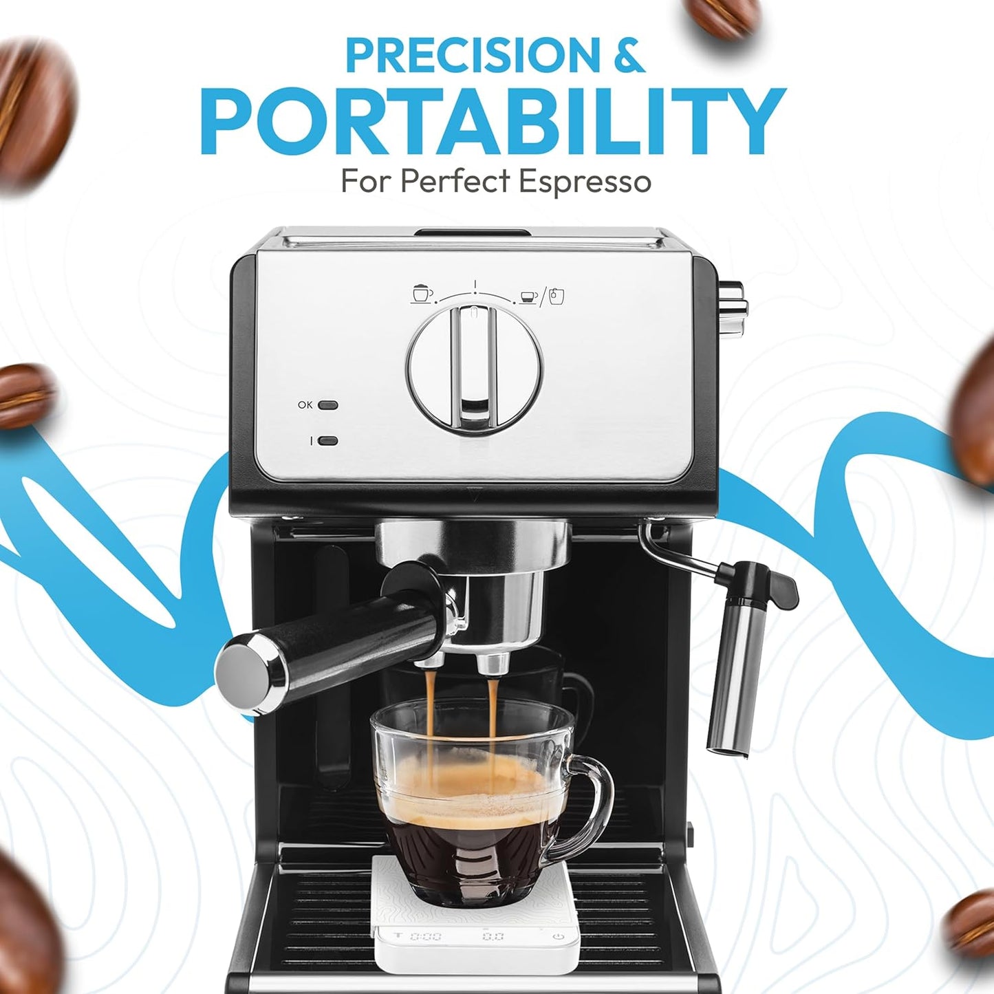 Mini Coffee Scale with Timer – Digital Barista Weight Scale with Designer-Patterned Tamper Mat, 0.1g High Precision, Portable & Rechargeable for Espresso, Pour Over, Drip, and Kitchen Brewing Use