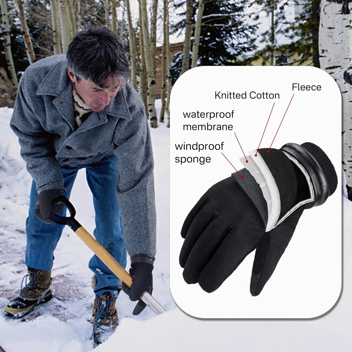 HANDLANDY Winter Gloves for Men Women, Thermal Gloves for Cold Weather Driving Cycling Ski Outdoor, Insulated Leather Work Gloves (Small, Black)