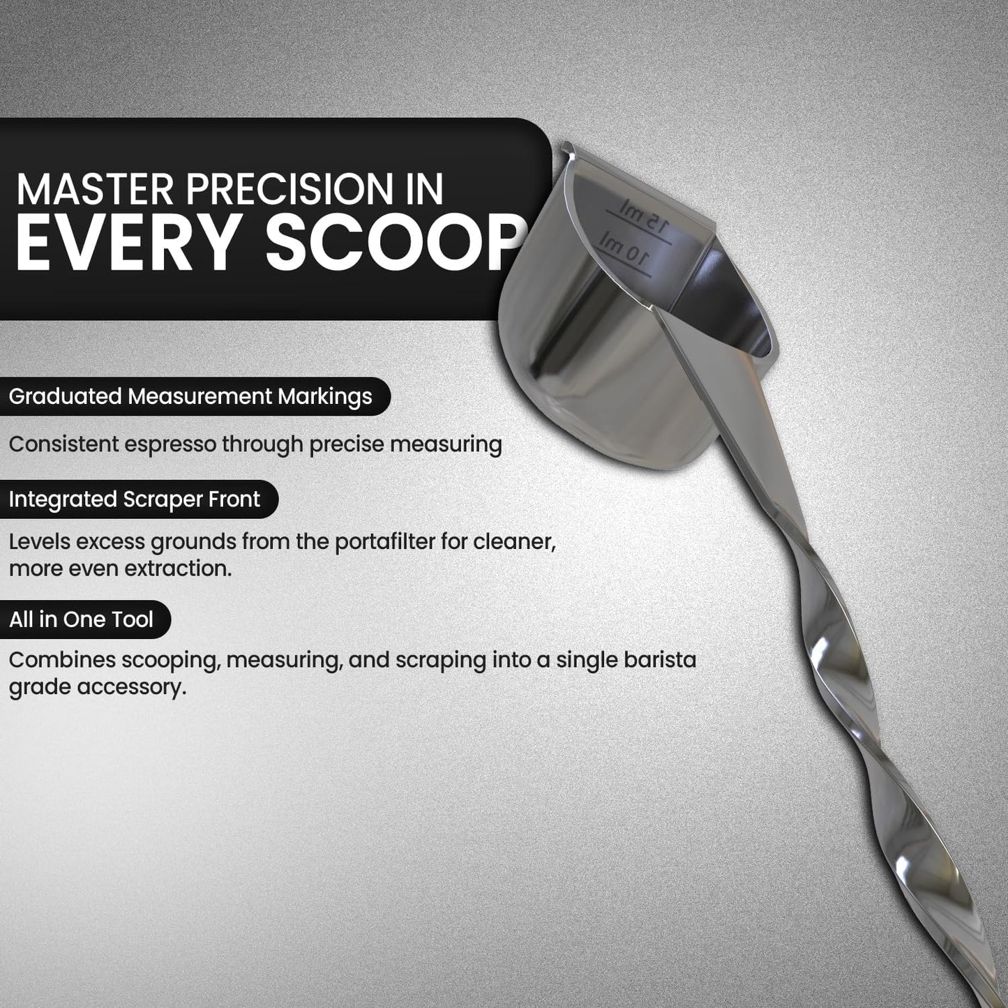 Rattleware Stainless Steel Spoon Twist - Espresso Spoon with Graduated Measure and Scraper Front - Perfect for Precision Coffee Making