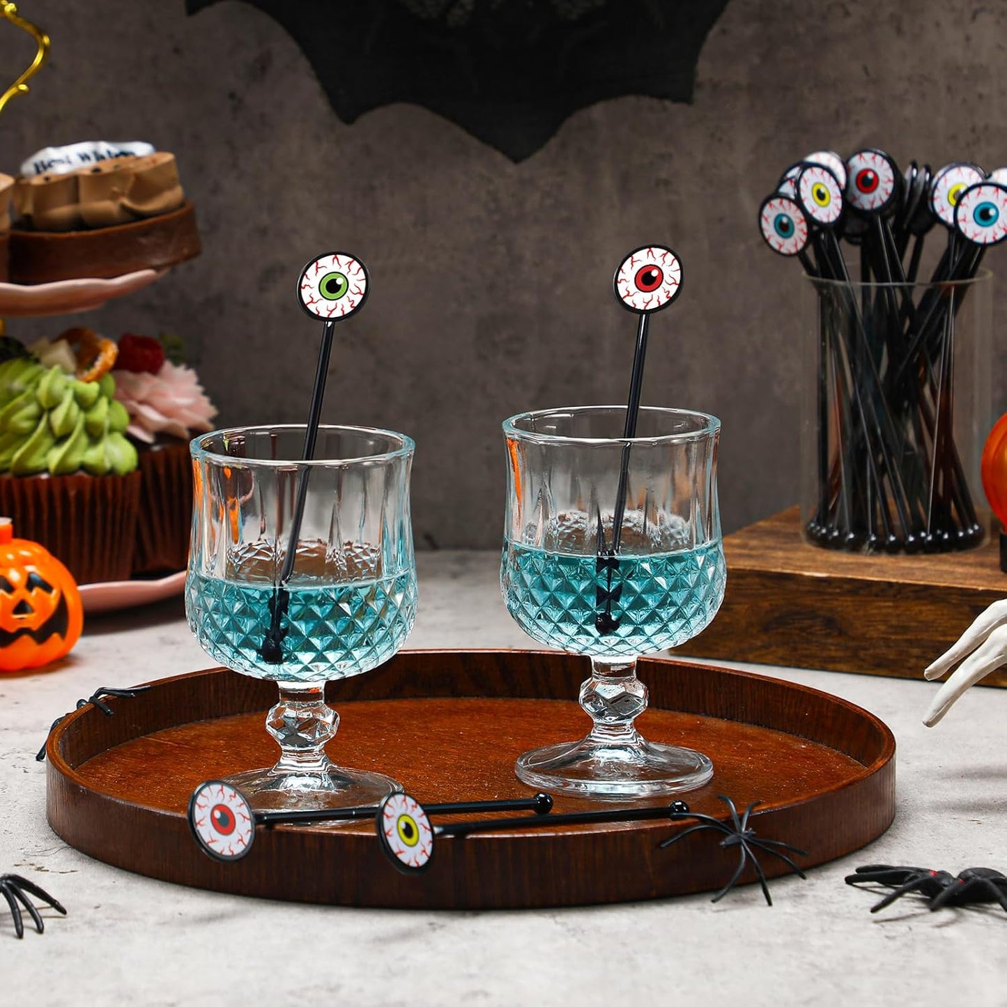 30 Pcs Halloween Swizzle Sticks Plastic Coffee and Cocktail Stirrers Fall Thanksgiving Drink Stirrers Cocktail Mixers for Halloween Fall Autumn Party Tea Coffee Bar Decoration(Horror Eyeball)